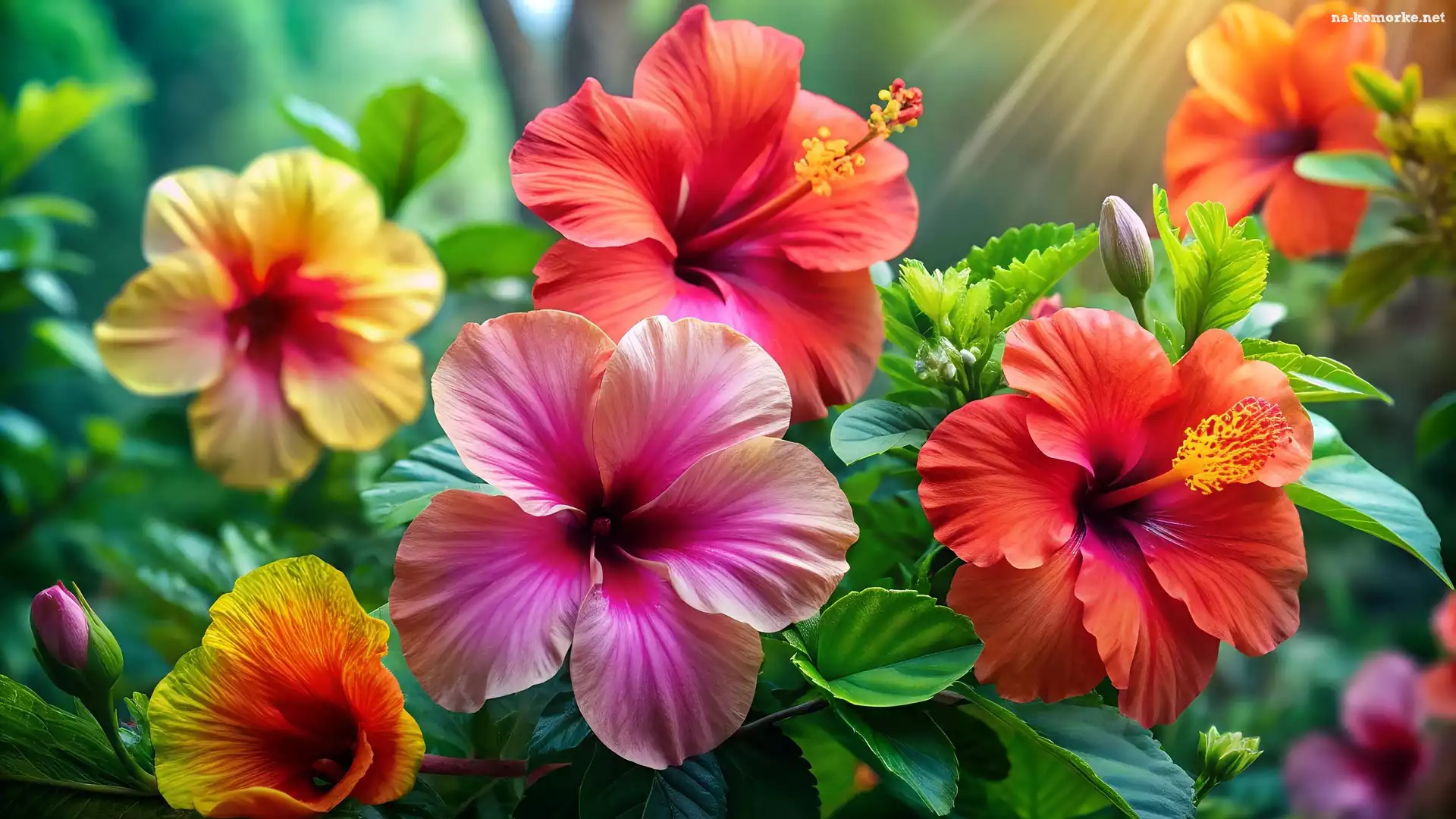 Kolorowe, Hibiskusy, Kwiaty