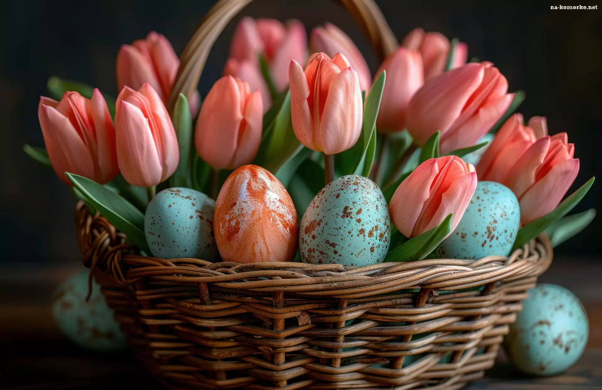 Wielkanoc, Kolorowe, Pisanki, Tulipany, Koszyk