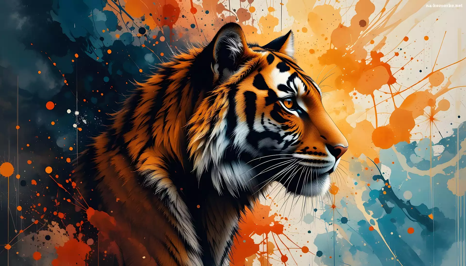 Tygrys, Kolorowe, Tło, Profil, Grafika