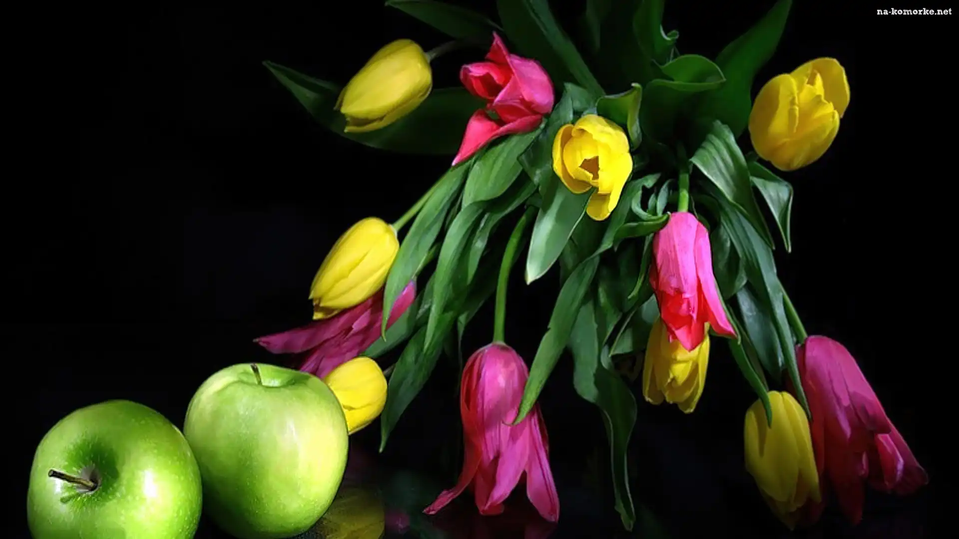 Kolorowe, Jabłka, Tulipany, Zielone