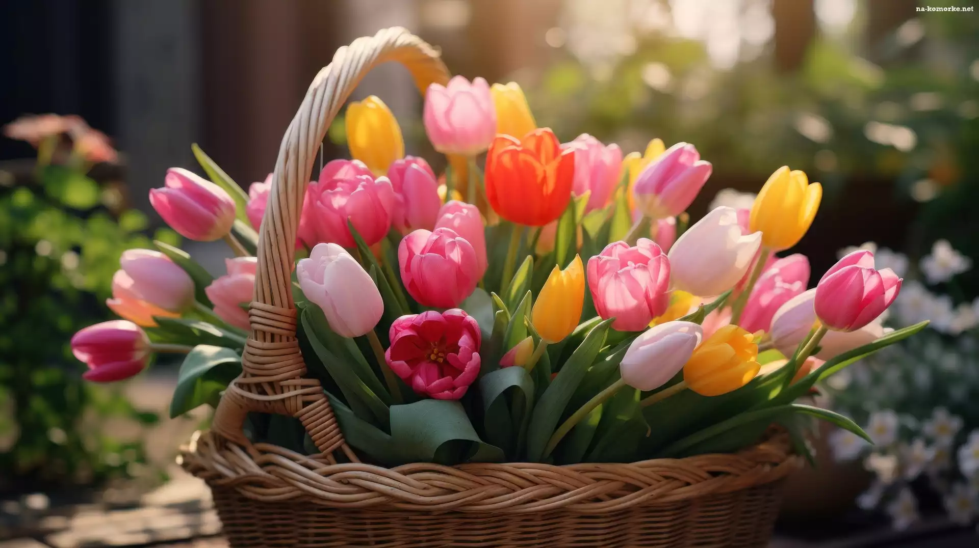 Tulipany, Kosz, Kwiaty, Kolorowe