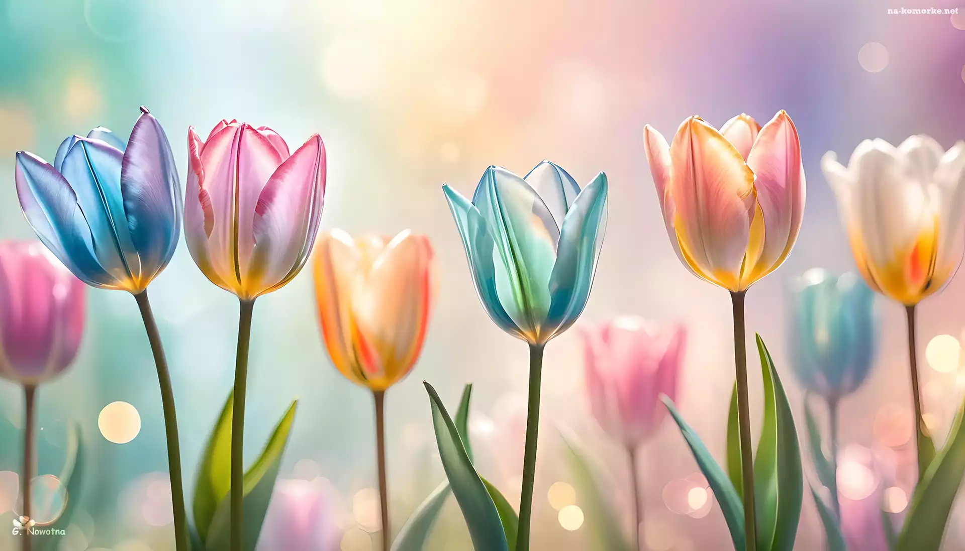 Tulipany, Grafika, Rozświetlone, Kolorowe