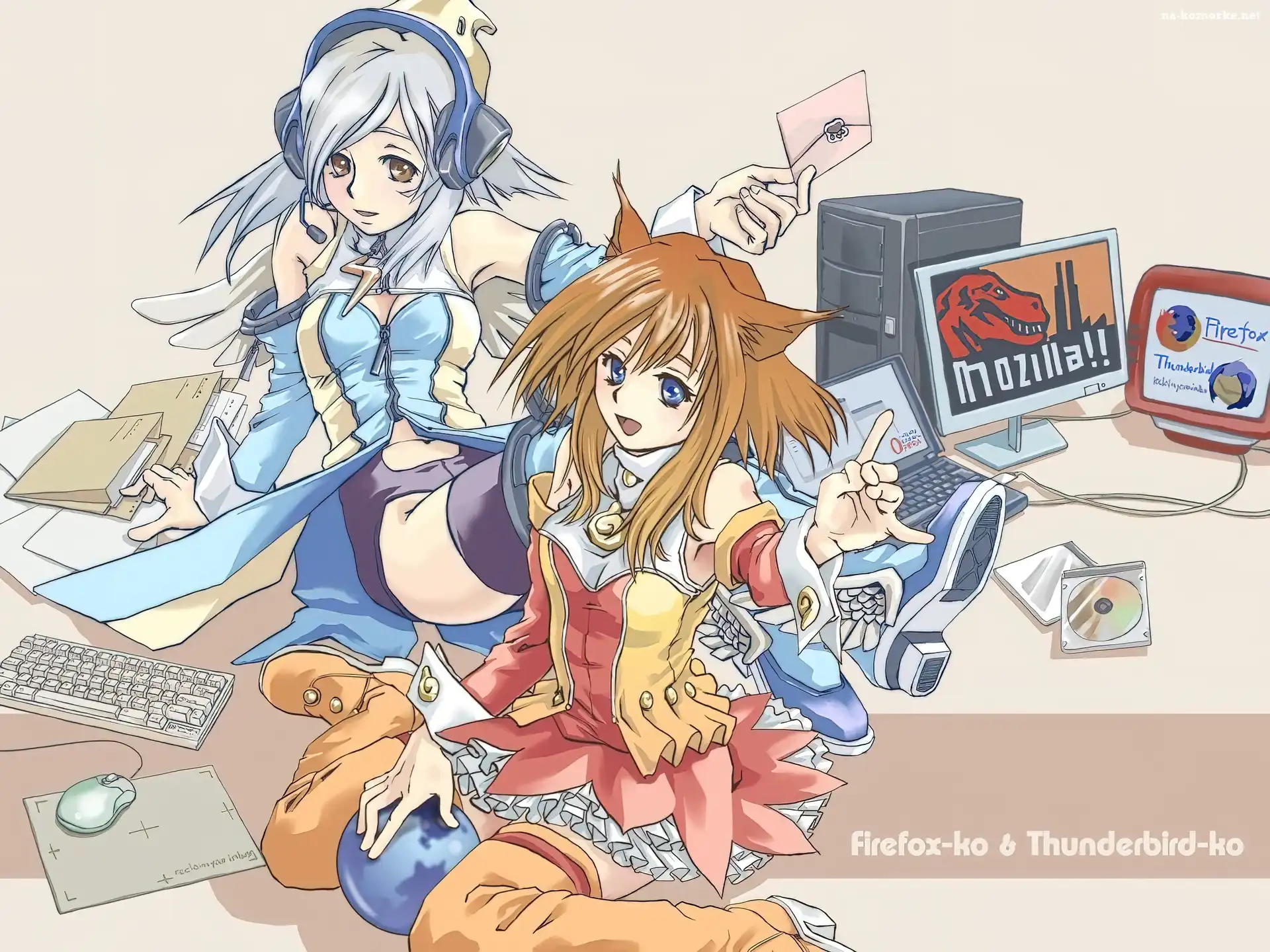 komputery, Thunderbird, rysunek, manga, dziewczyny