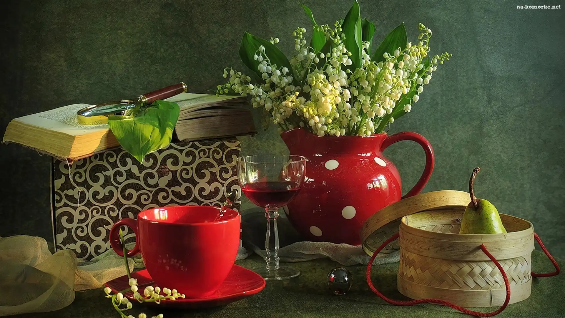 Konwalie, Książka, Czerwona, Porcelana, Koszyk