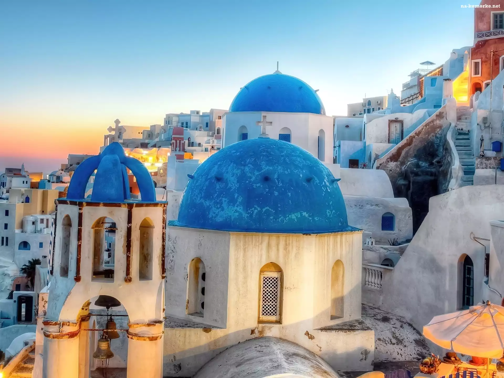 Kopuły, Cerkiew, Santorini, Grecja, Niebieskie
