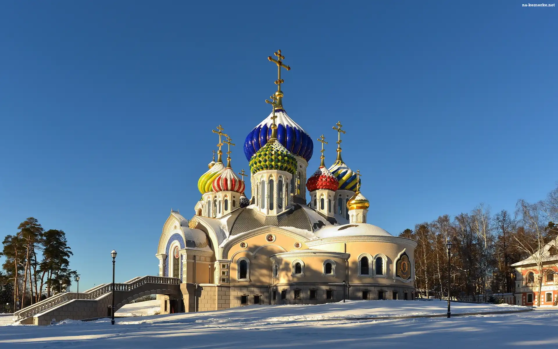 Cerkiew, Drzewa, Kopuła, Śnieg
