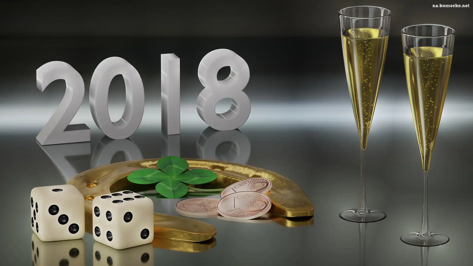 2018, Sylwester, Podkowa, Kieliszki, Koniczyna, Nowy Rok, PieniÄ…dze, Szampan, Kostki