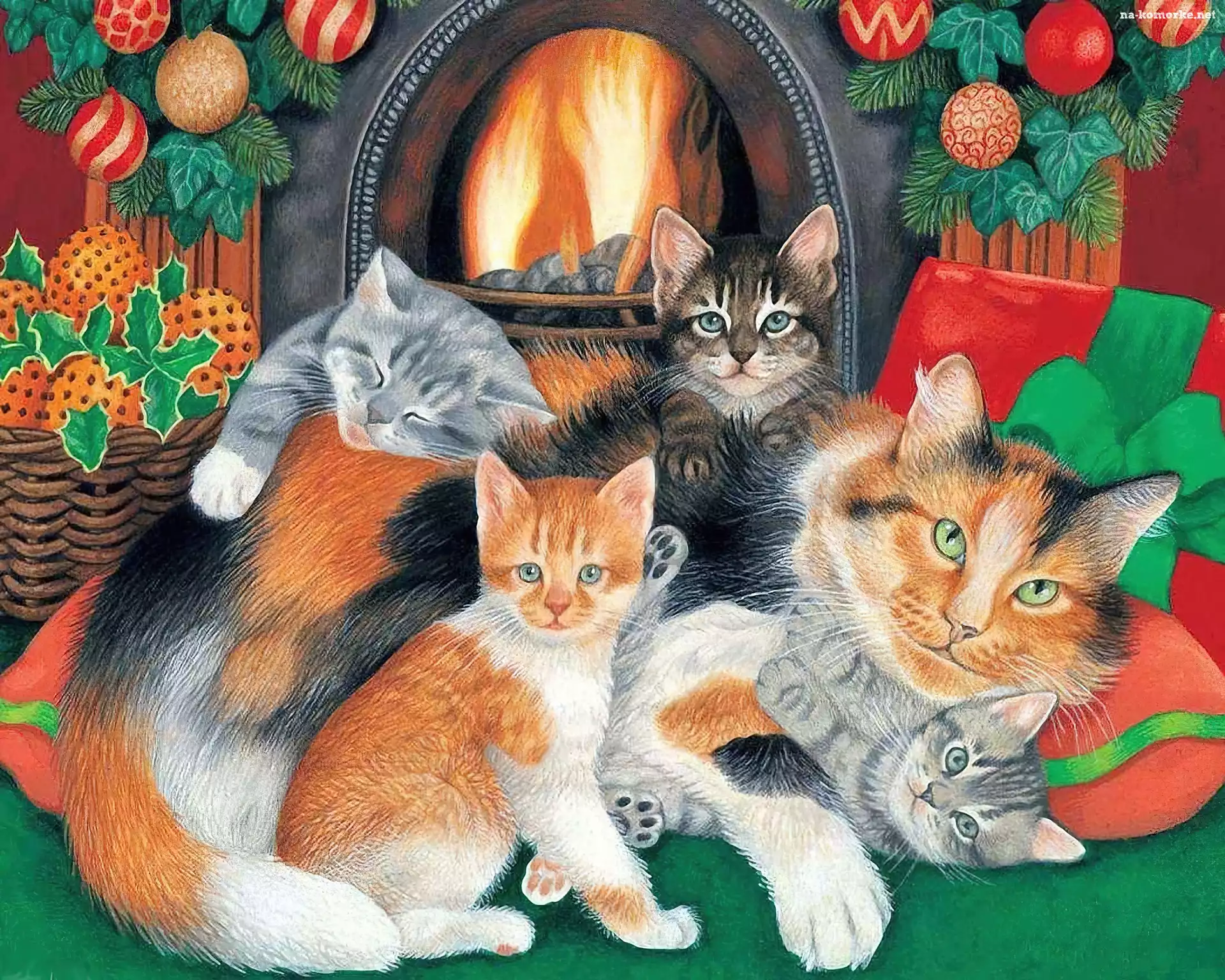 Koty, Narodzenie, Kominek, Boże