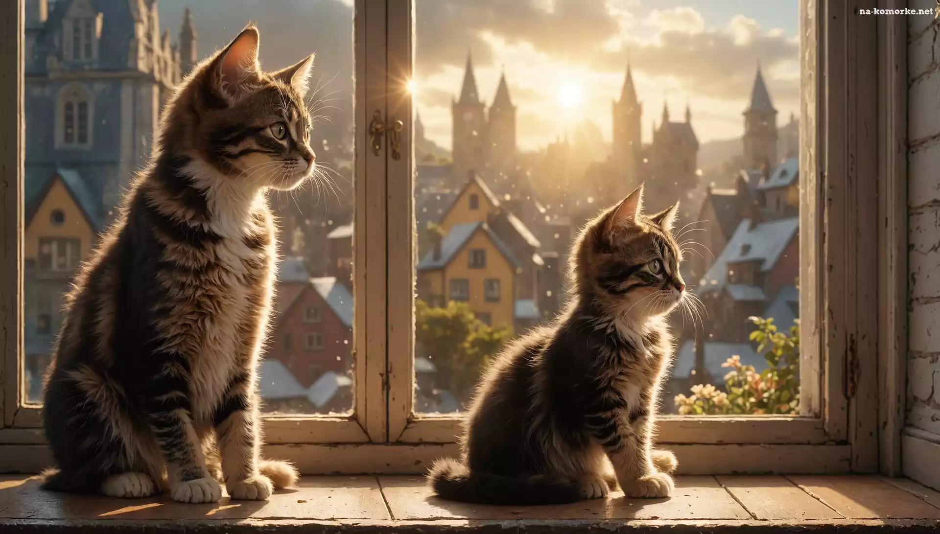 Okno, Parapet, Dwa, Koty