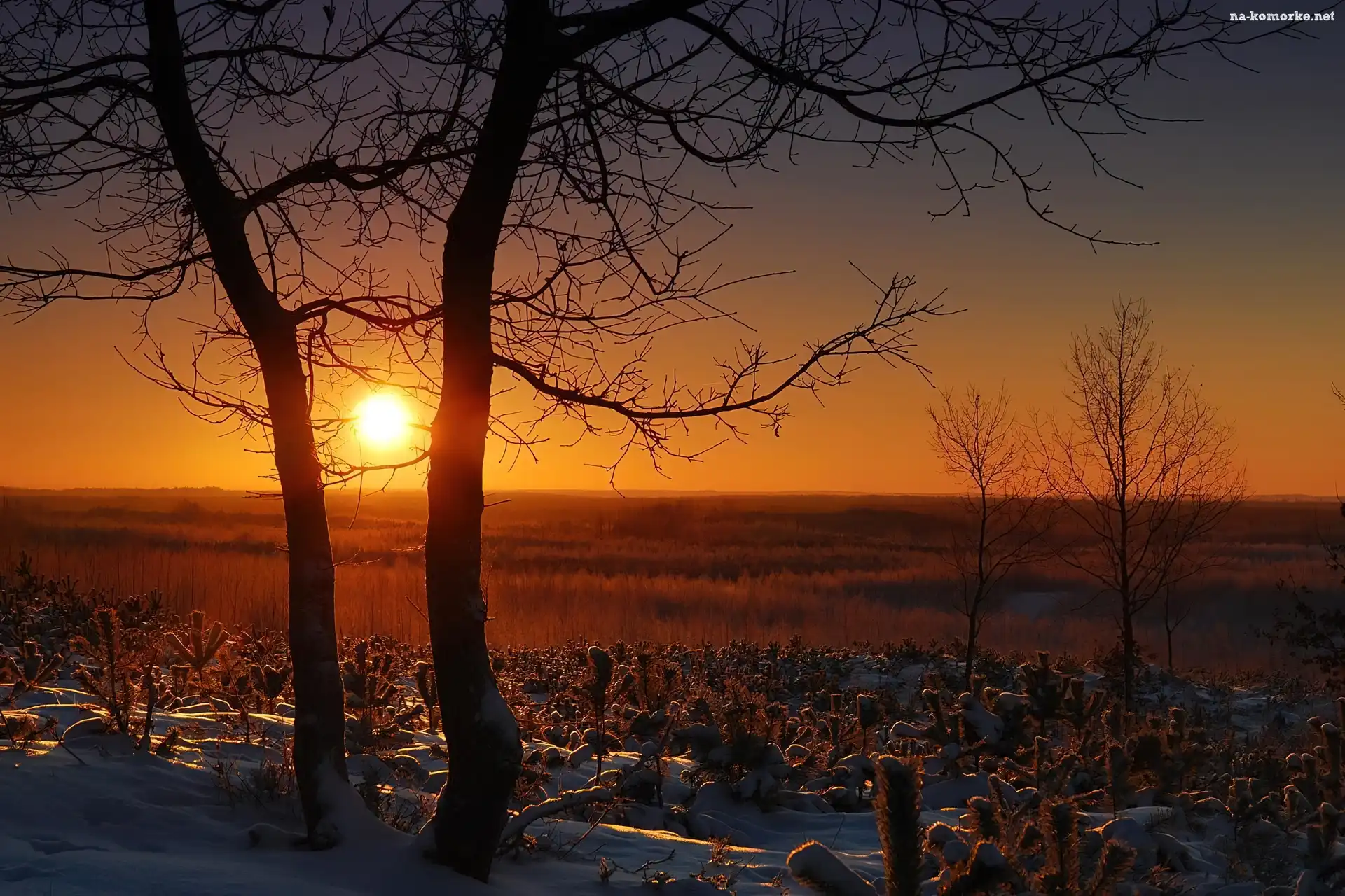 Krajobraz, Śnieg, Zachód, Słońca