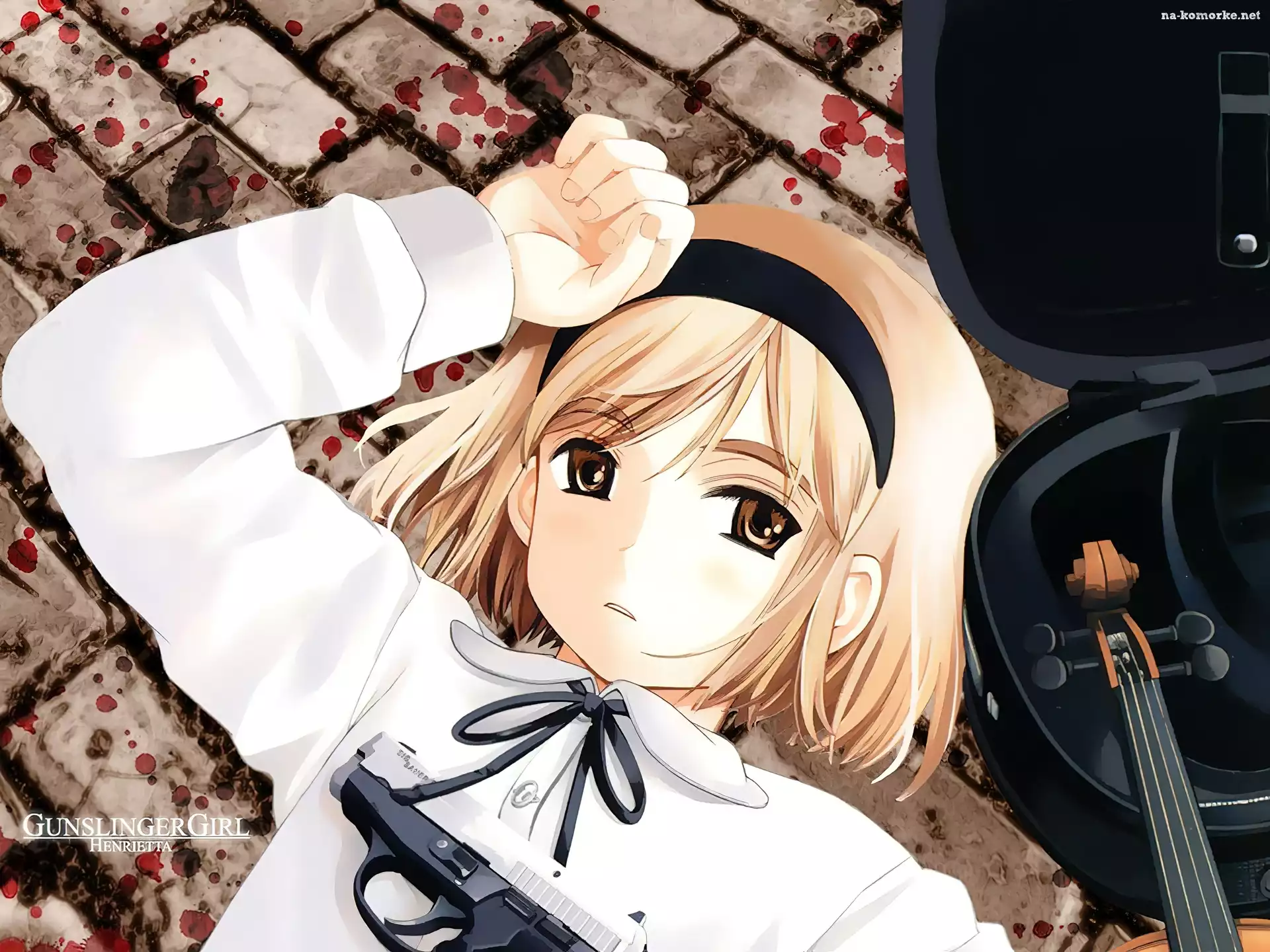 krew, Gunslinger Girl, dziewczyna, skrzypce, broń