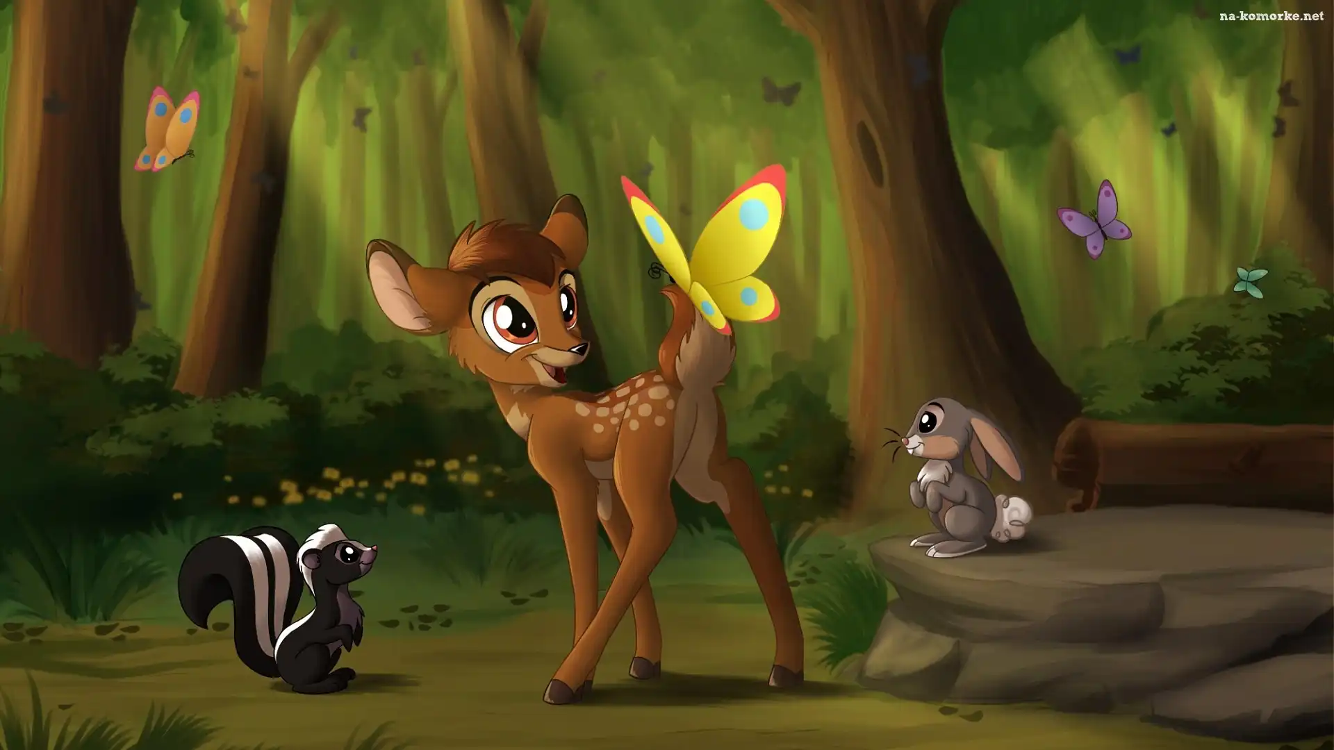 Bajka, Motyle, Bambi, Las, Film animowany, Jelonek, Skunks, Królik