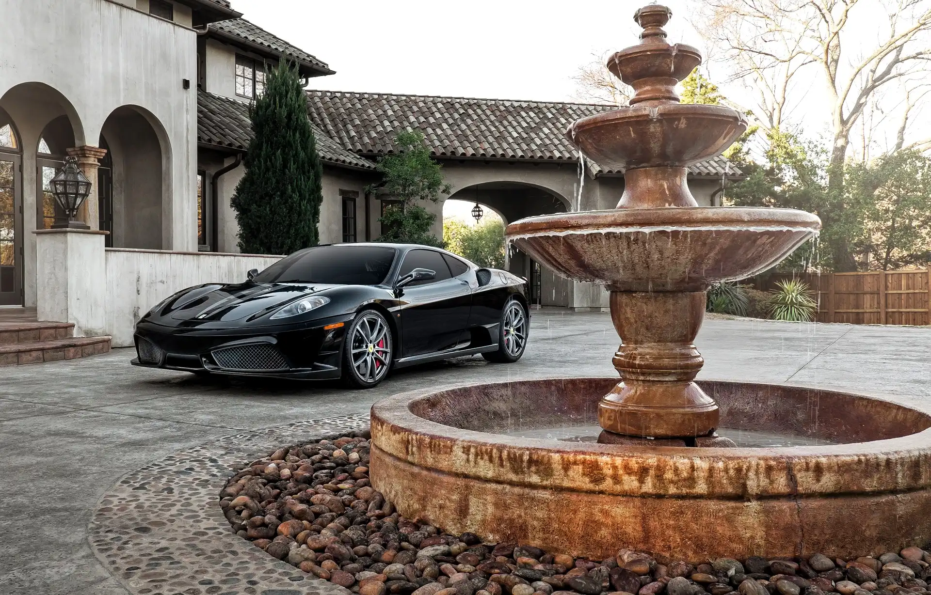 Krzewy, Dworek, Czarne, Ferrari F430, Fontanna