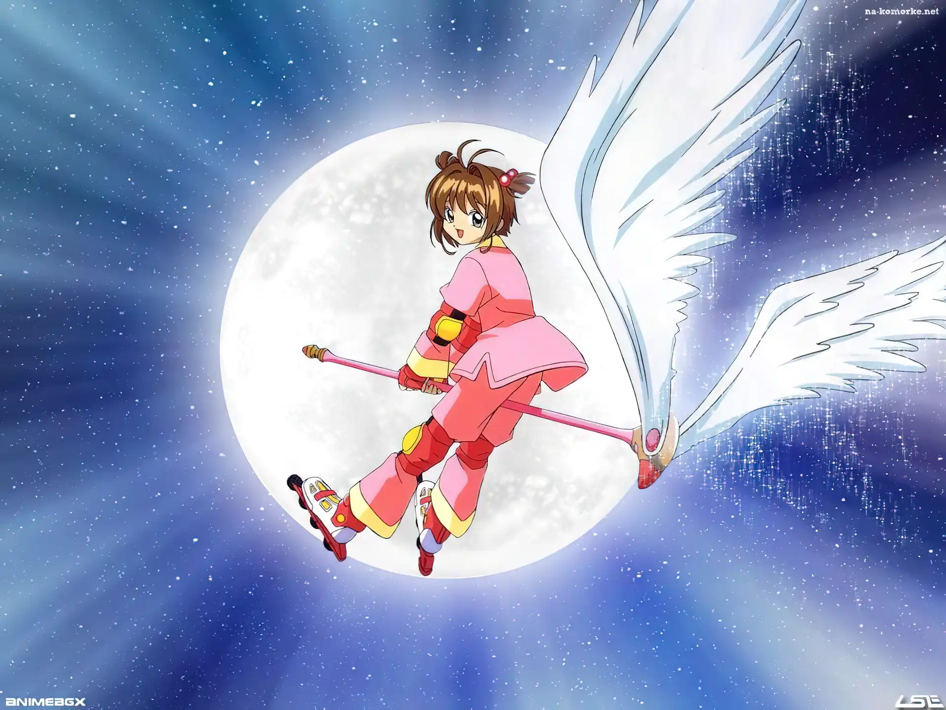 księżyc, Cardcaptor Sakura, miotła, dziewczyna, łyżworolki