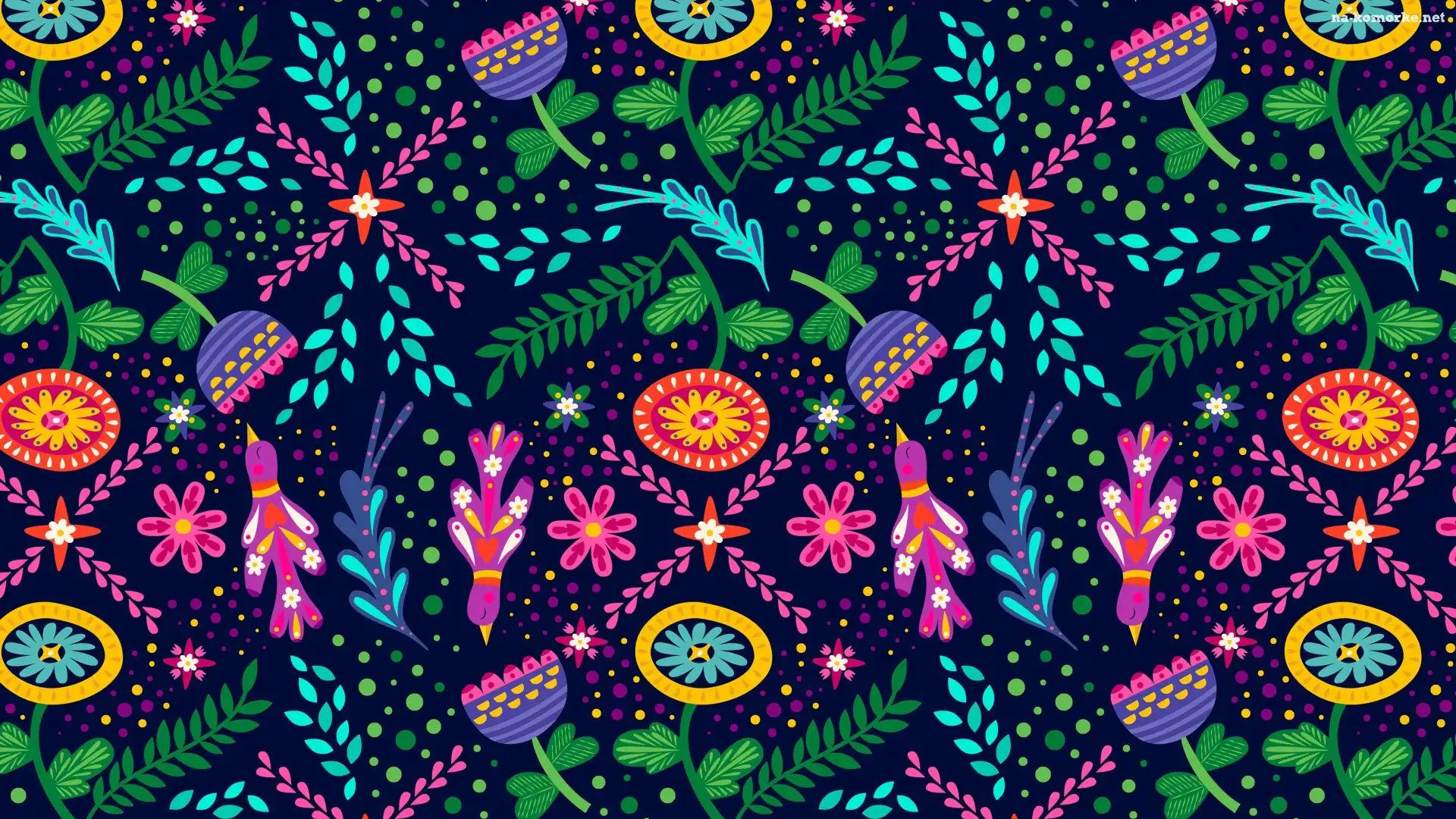 Grafika, Kwiatki, Ptaki