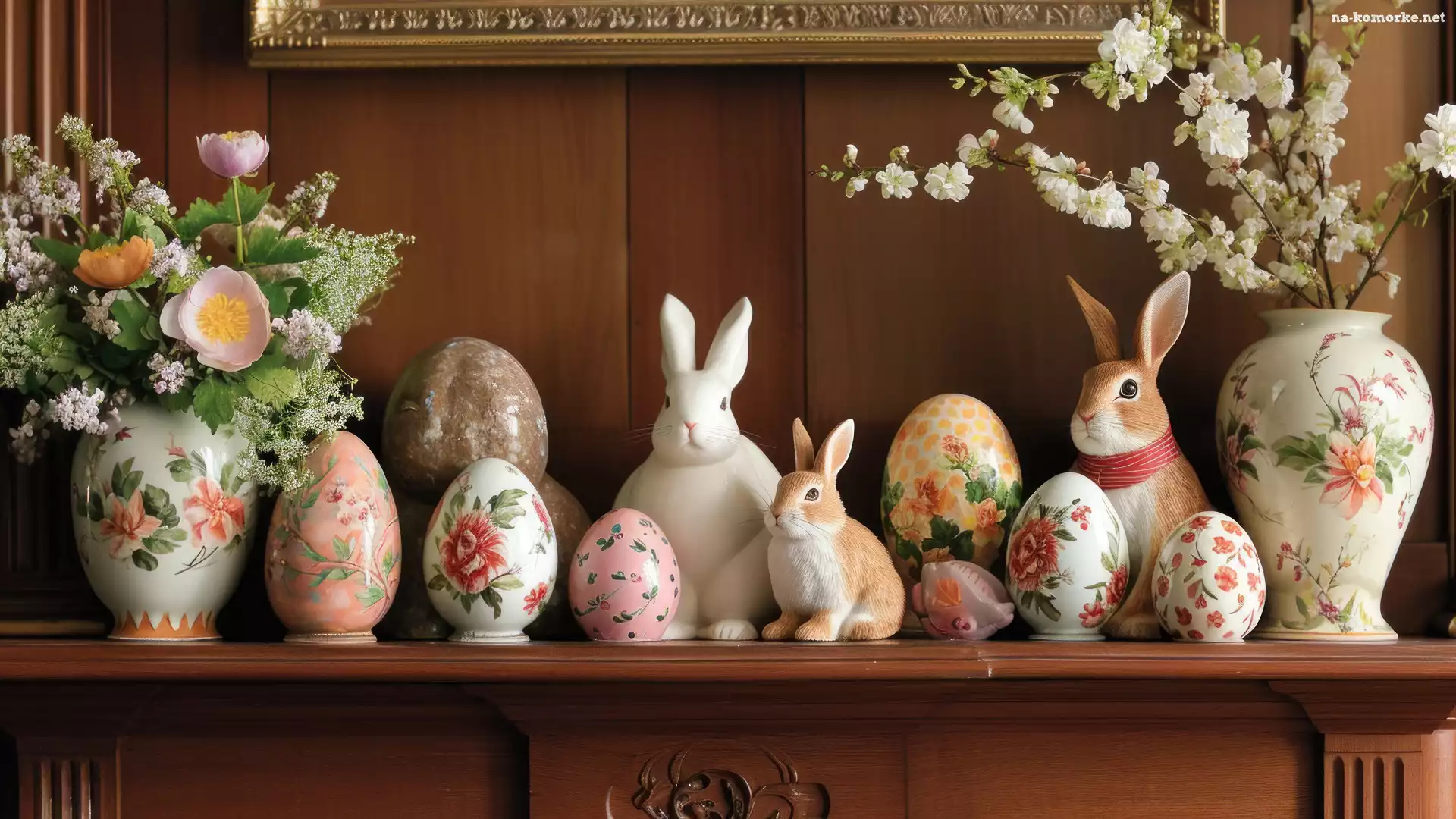 Wazon, Wielkanoc, Pisanki, Kwiaty, Królik, Figurki