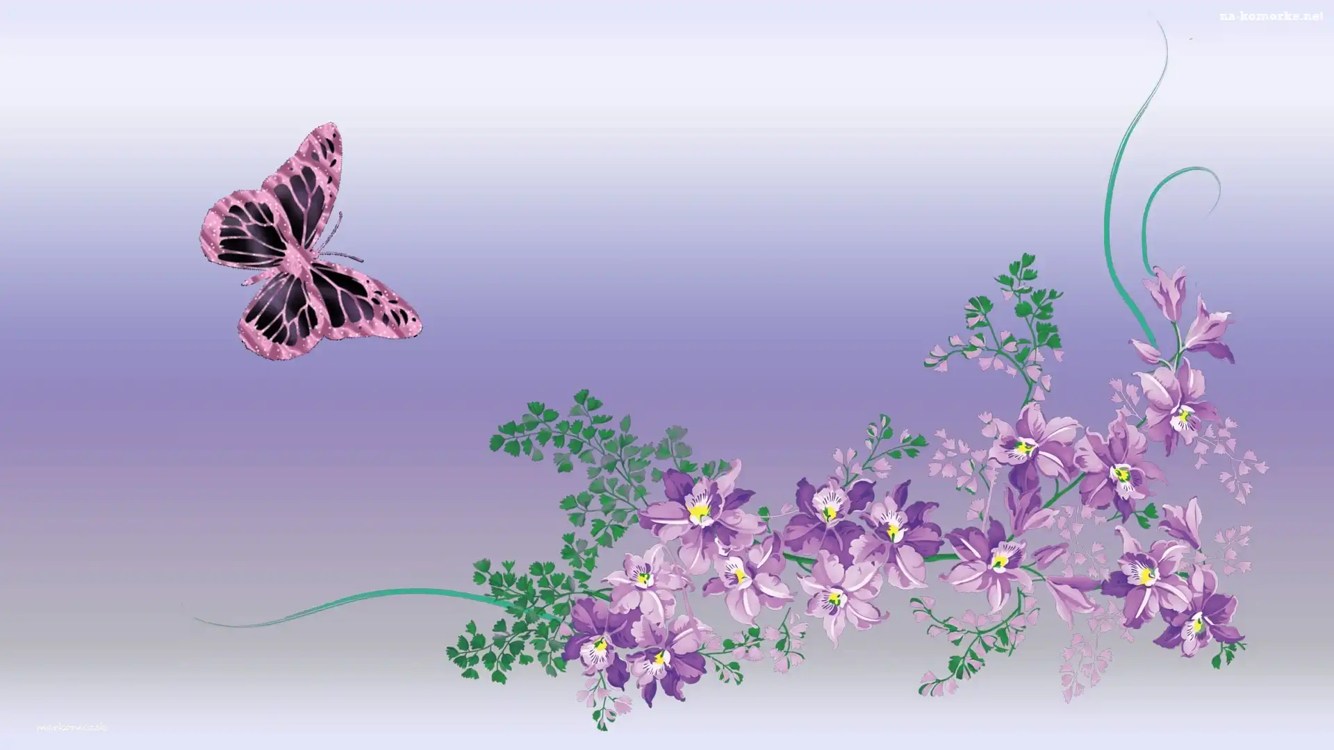 Grafika, Kwiaty, Motyl
