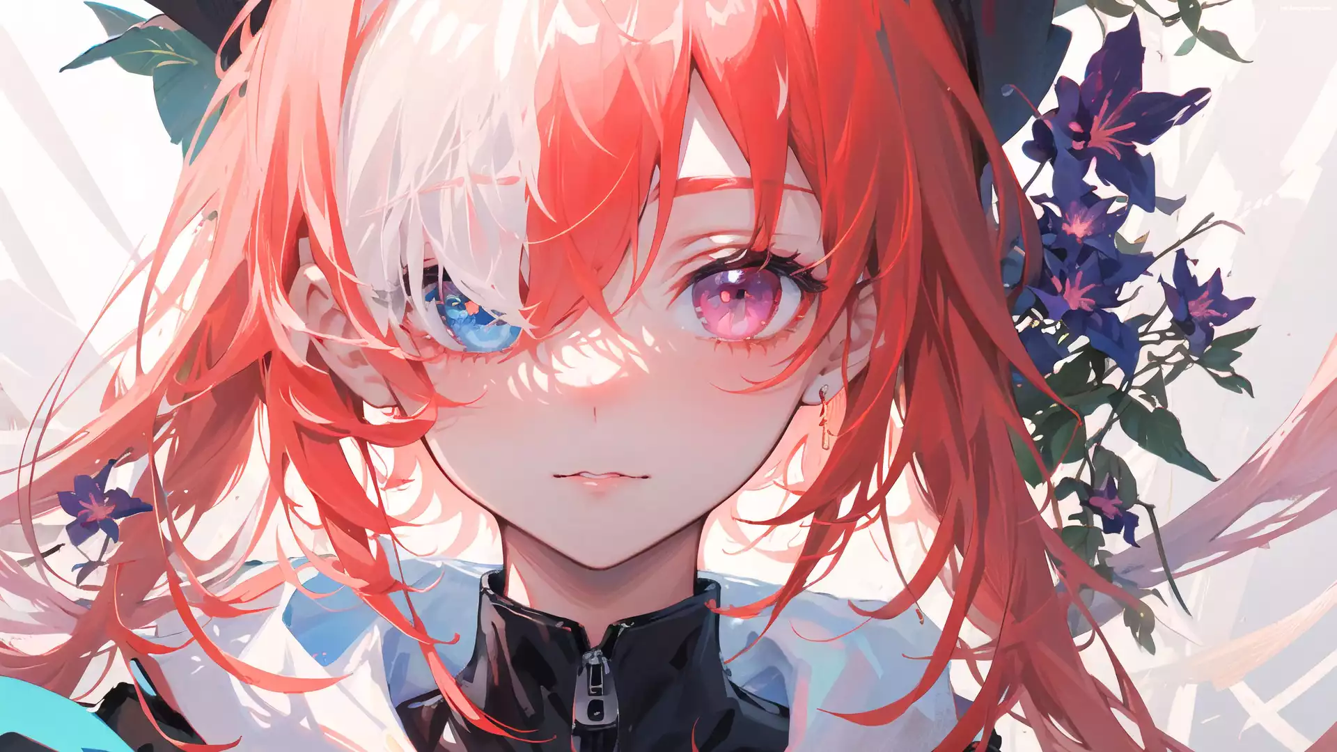 Światło, Dziewczyna, Anime, Kwiaty, Oczy, Heterochromia