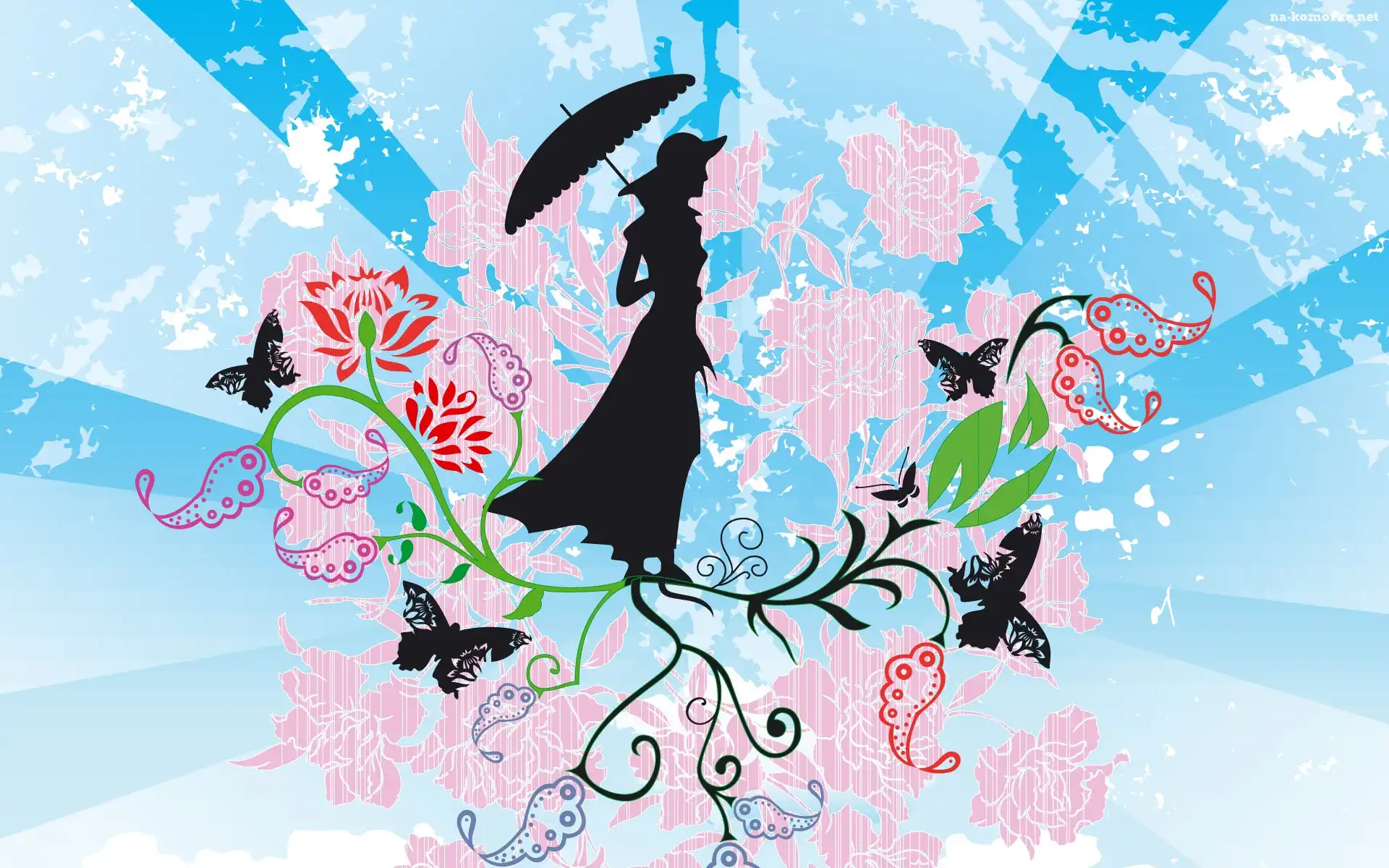 Kwiaty, Promienie, Kobieta, Parasol