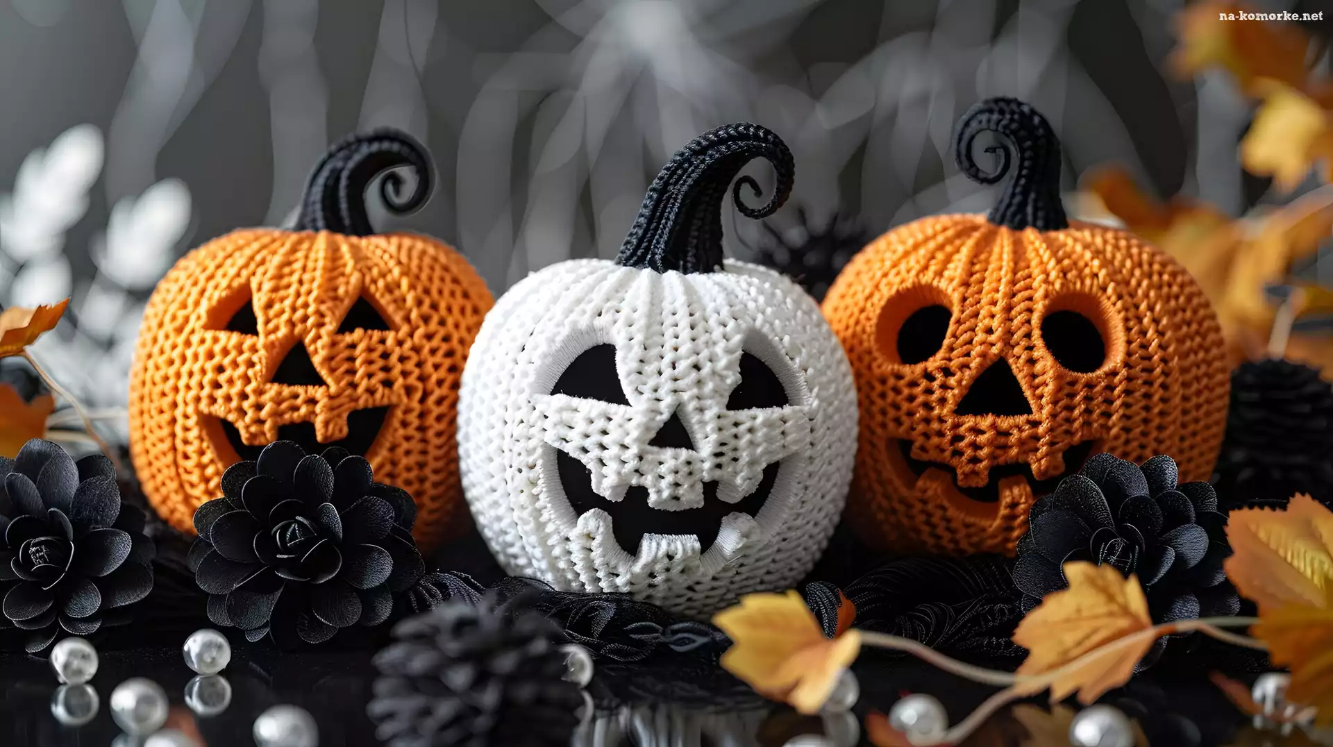 Liście, Halloween, Dynie, Kwiaty