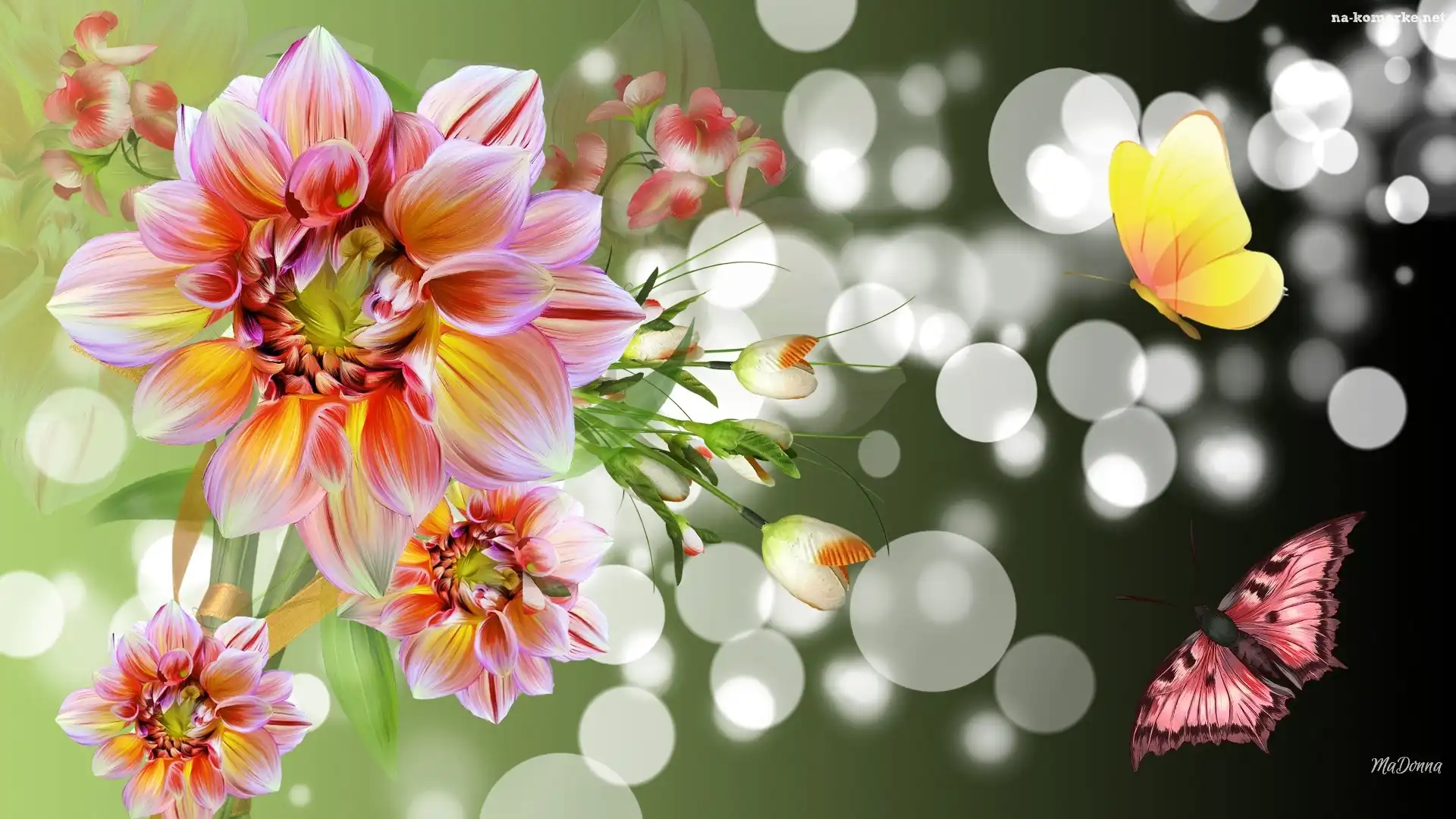 Kwiaty, Art, Motyle, Bokeh