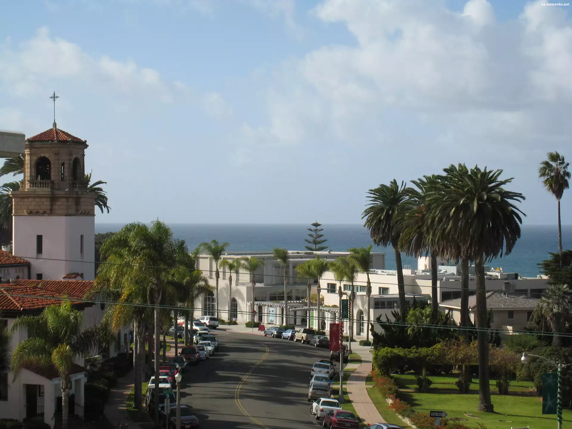Budynki, La Jolla, San Diego, Ulica, Palmy