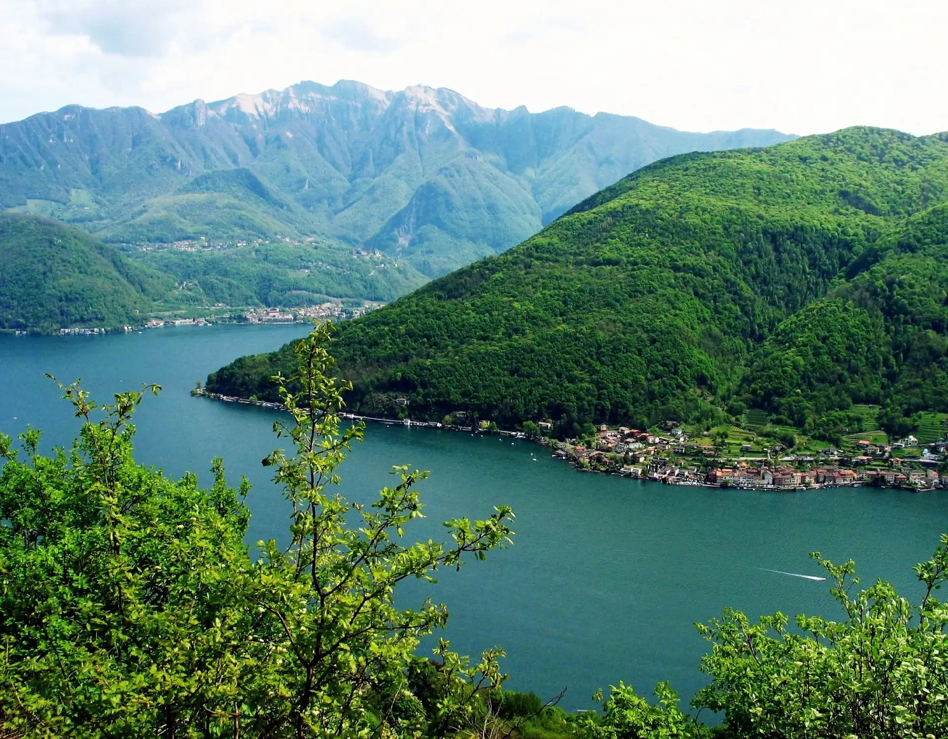 Góry, Lago Di Lugano, Szwajcaria, Woda, Drzewa