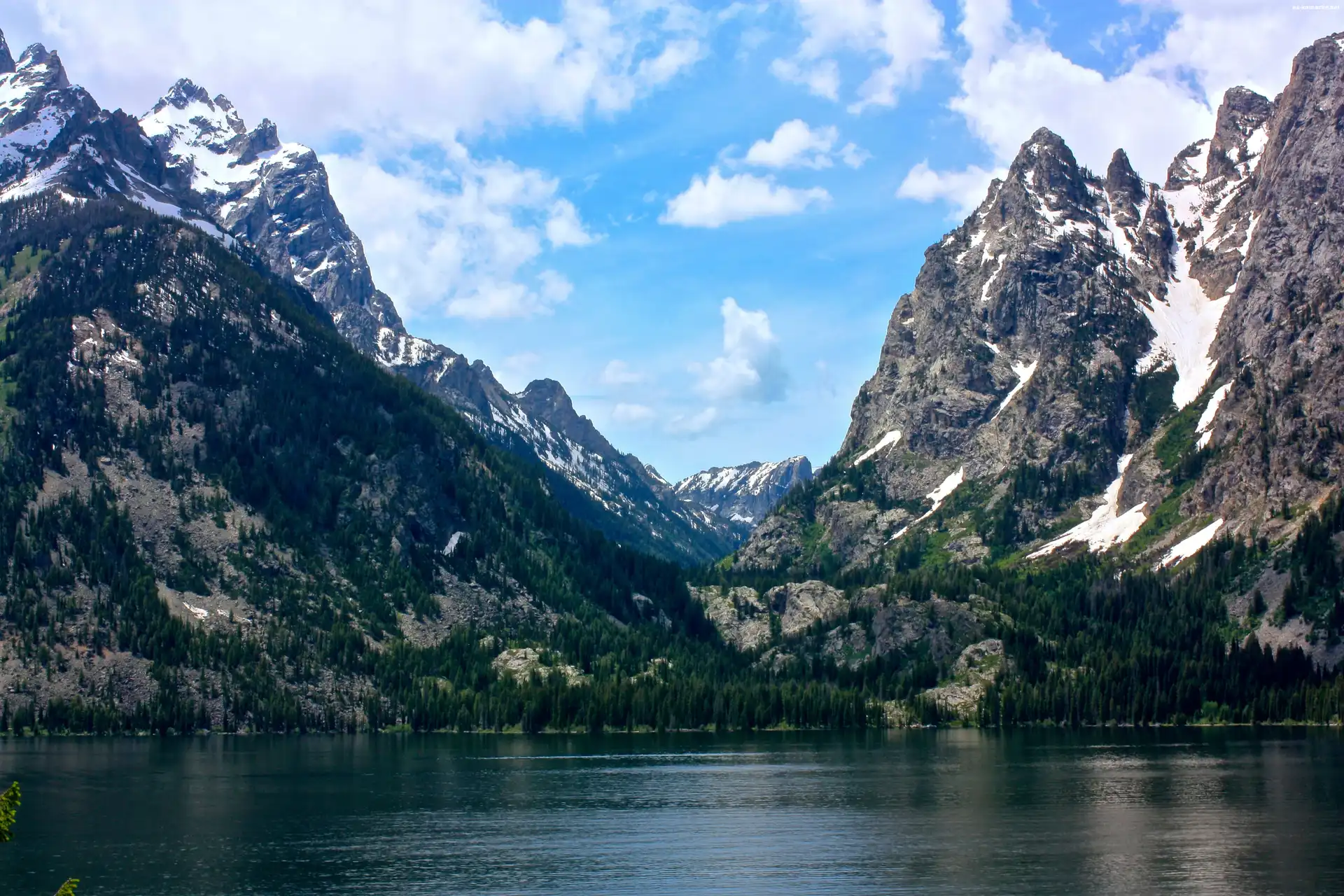 Jenny Lake, Góry, USA, Moose, Wyoming, Park, Jezioro