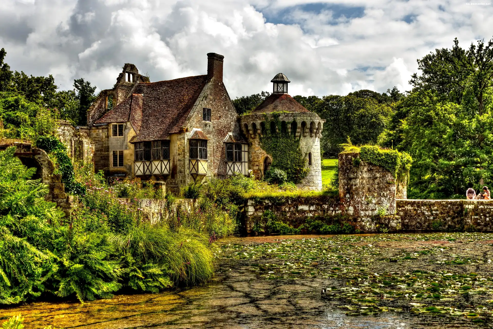 Dworek, Hrabstwo Kent, Anglia, Scotney Castle, Staw, Drzewa, Wieś Lamberhusrt