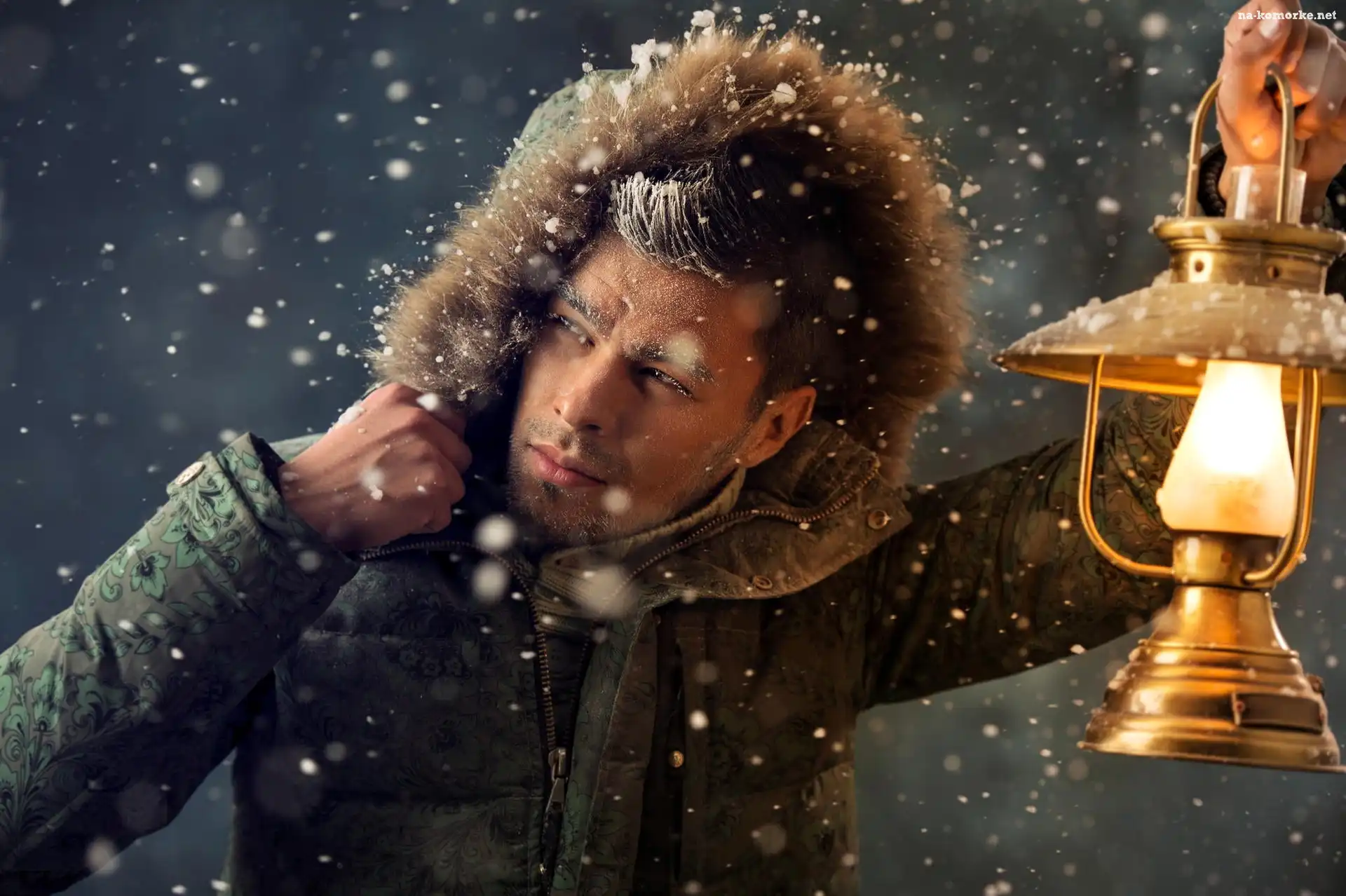 Śnieg, Mężczyzna, Model, Lampa, Zima