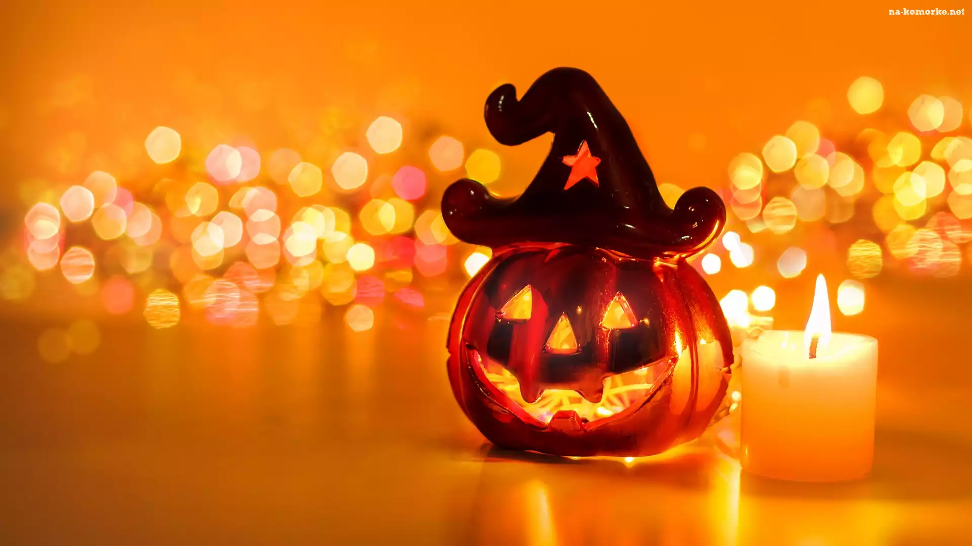 Halloween, Lampion, Åšwieca, Dynia, Bokeh
