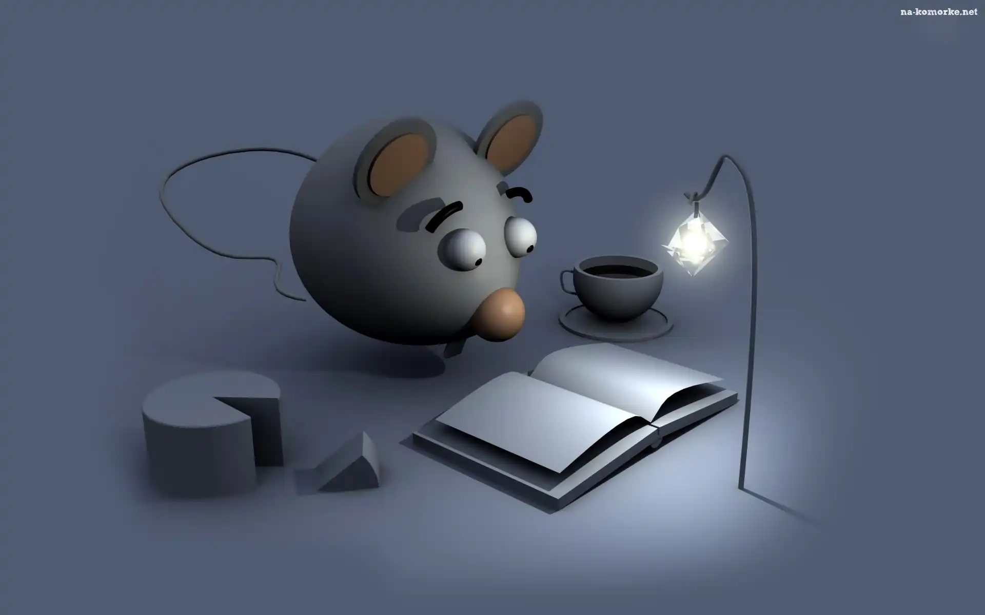 Lampka, 3D, Myszka, Książka, Filiżanka