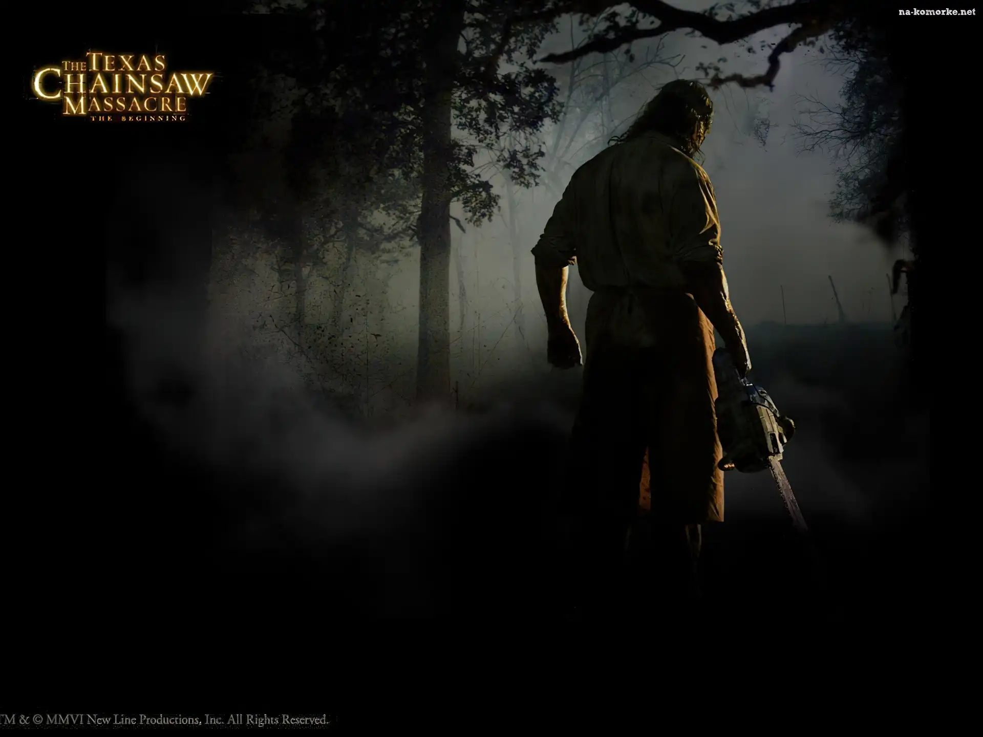napis, Texas Chainsaw Massacre The Beginning, las, noc, piła łańcuchowa