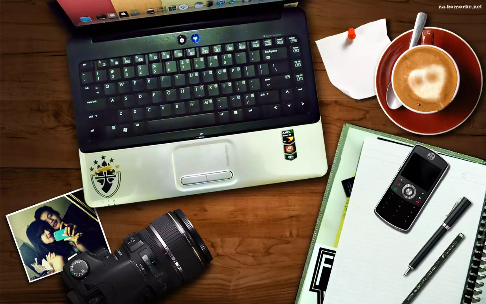 Laptop, Kawa, Aparat, Telefon