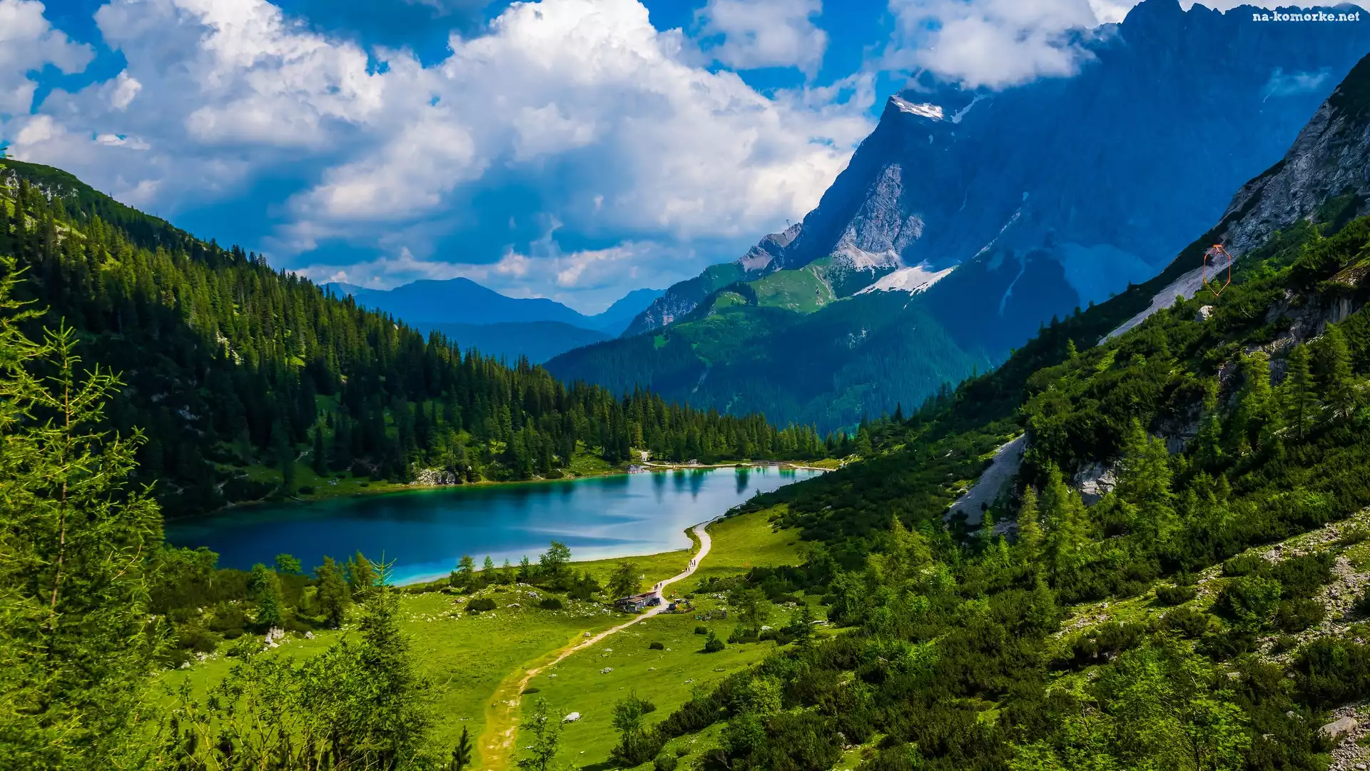 Austria, Las, Chmury, Tyrol, Góry, Jezioro, Seebensee