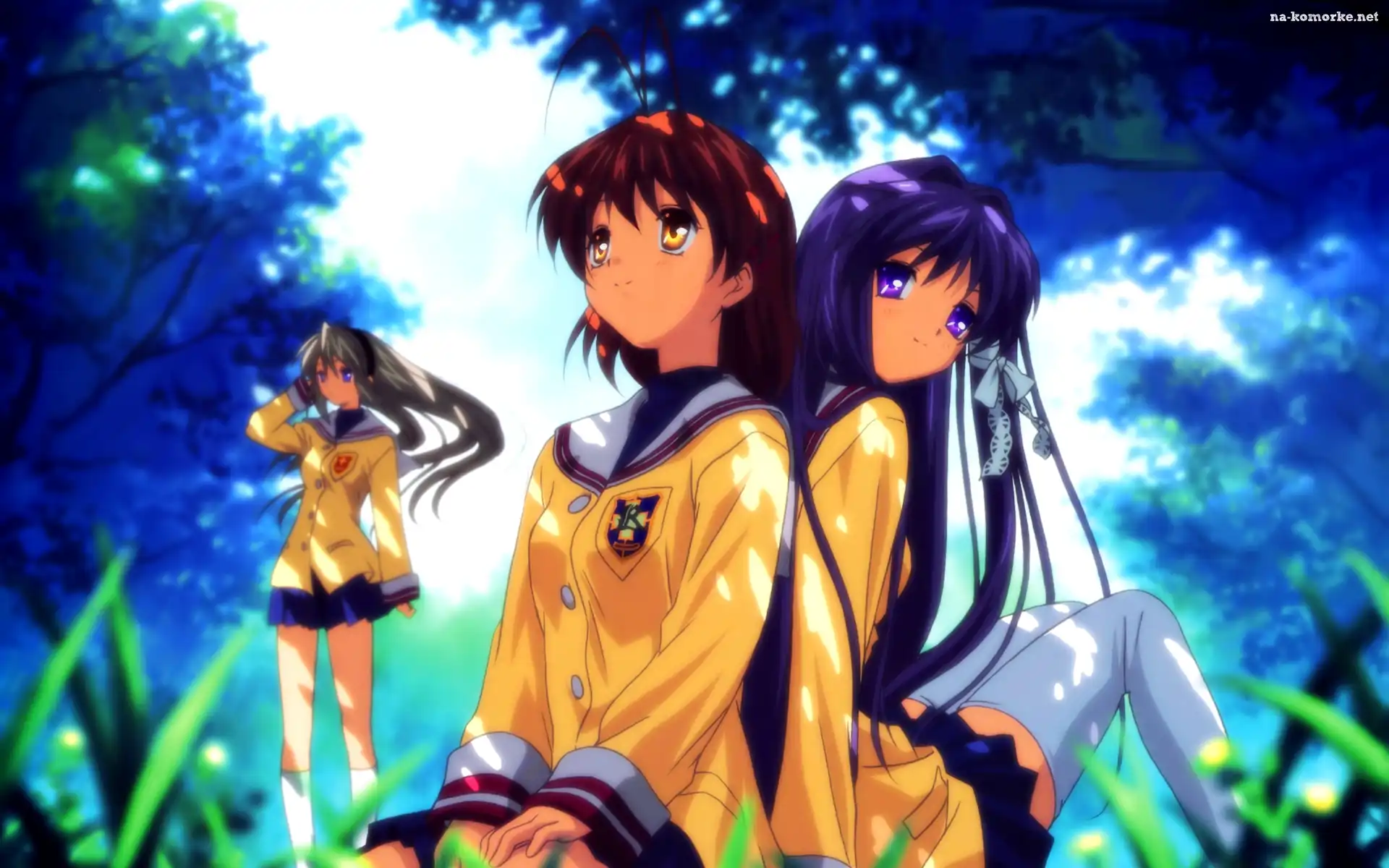 Las, Trawa, Dziewczyny, Anime, Drzewa, Manga