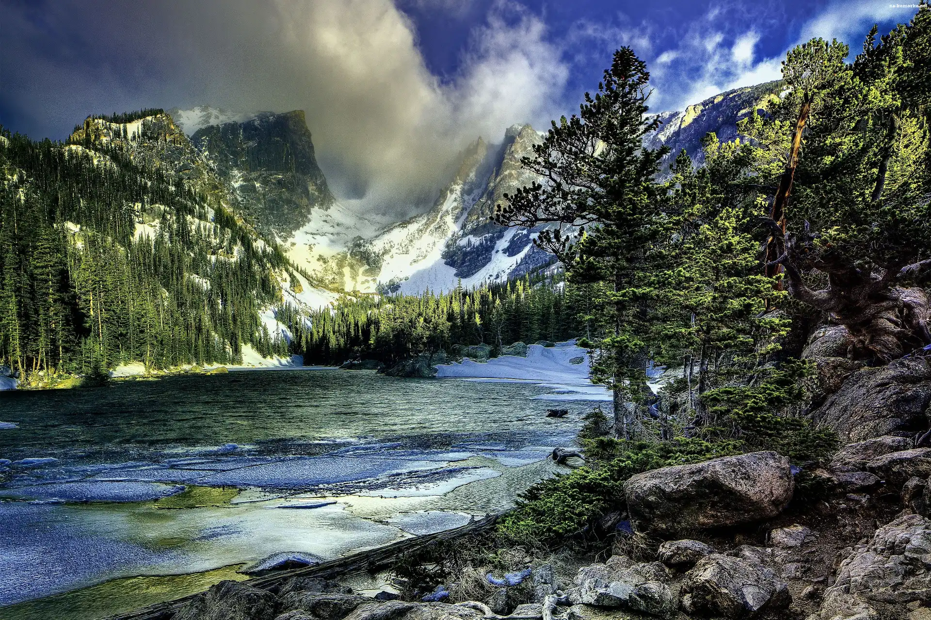 Góry, Stan Kalifornia, Stany Zjednoczone, Jezioro, Park Narodowy Yosemite, Las