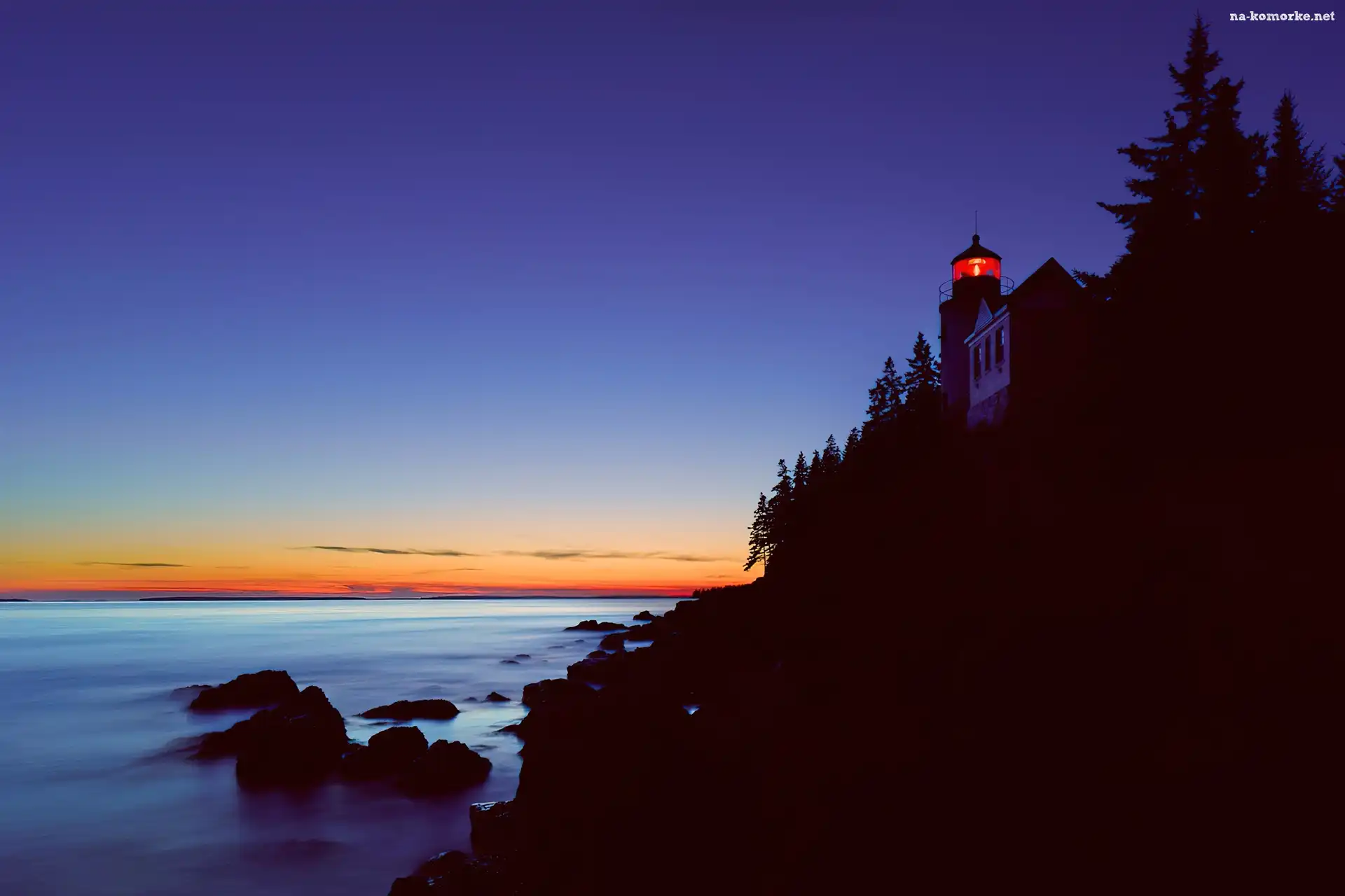 Maine, Latarnia Morska, Morze, Noc, Bass Harbor