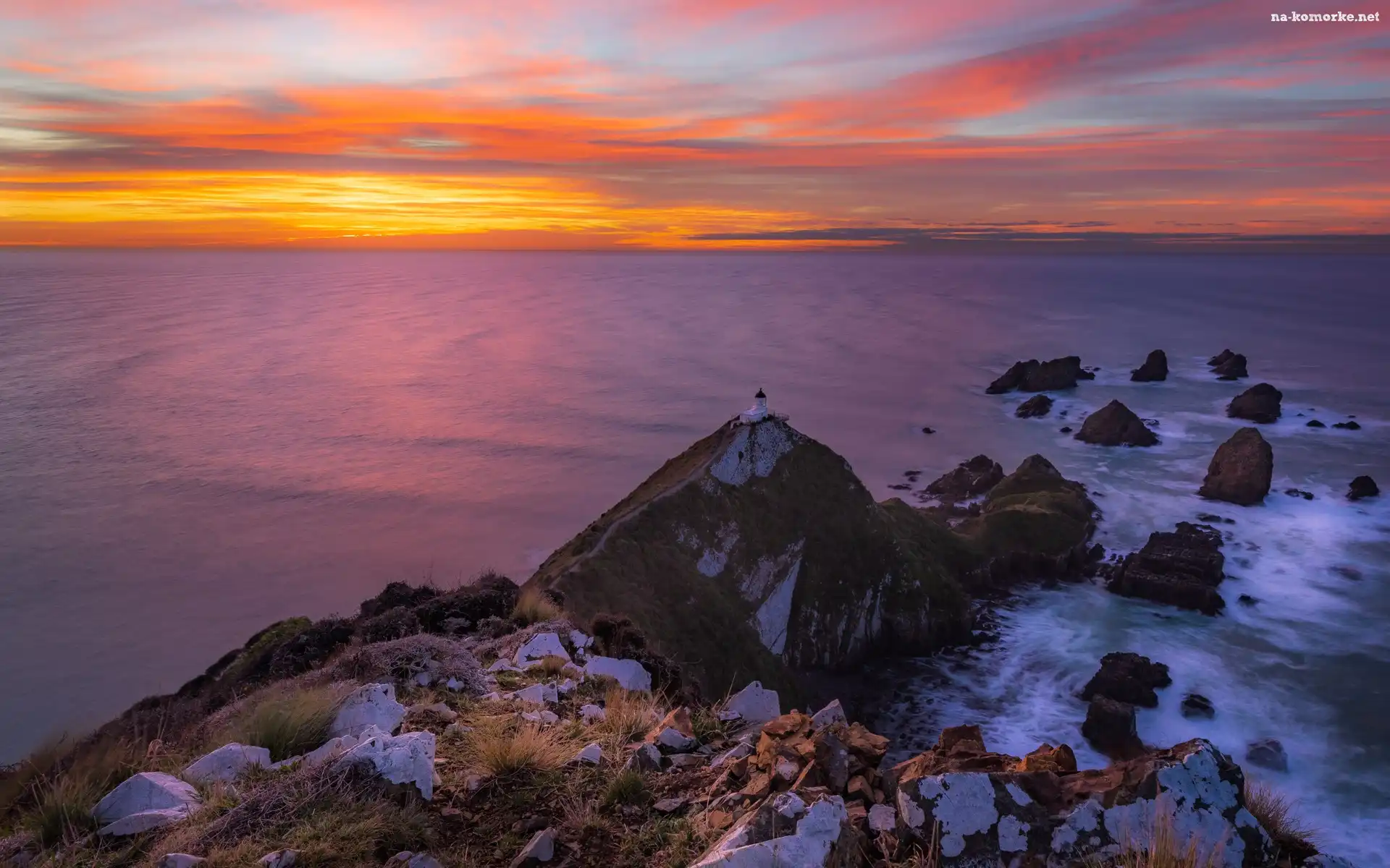Latarnia morska Nugget Point, Skały, Region Otago, Morze, Nowa Zelandia