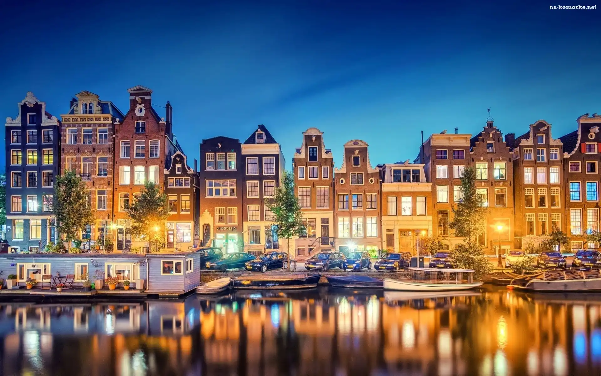Latarnie, Łodzie, Rzeka, Holandia, Domy, Amsterdam