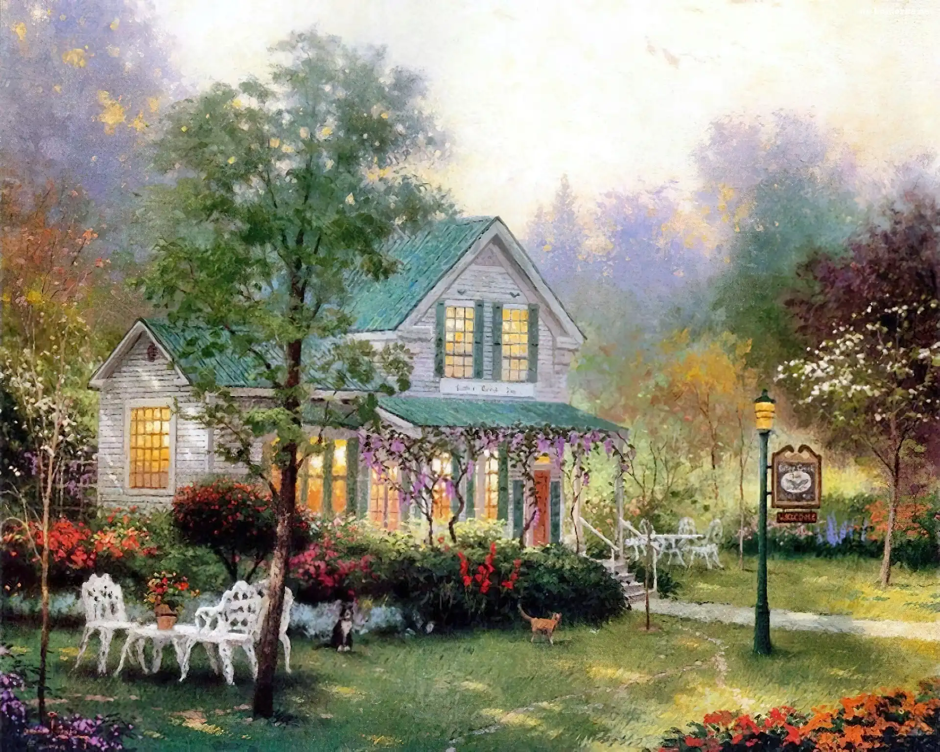 Lato, Obraz, Reprodukcja, Thomas Kinkade, Dom