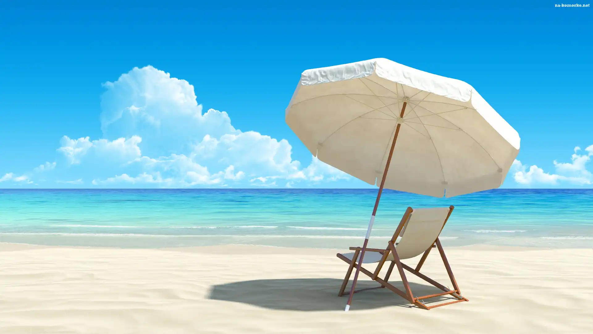 Leżak, Niebo, Morze, Plaża, Parasol