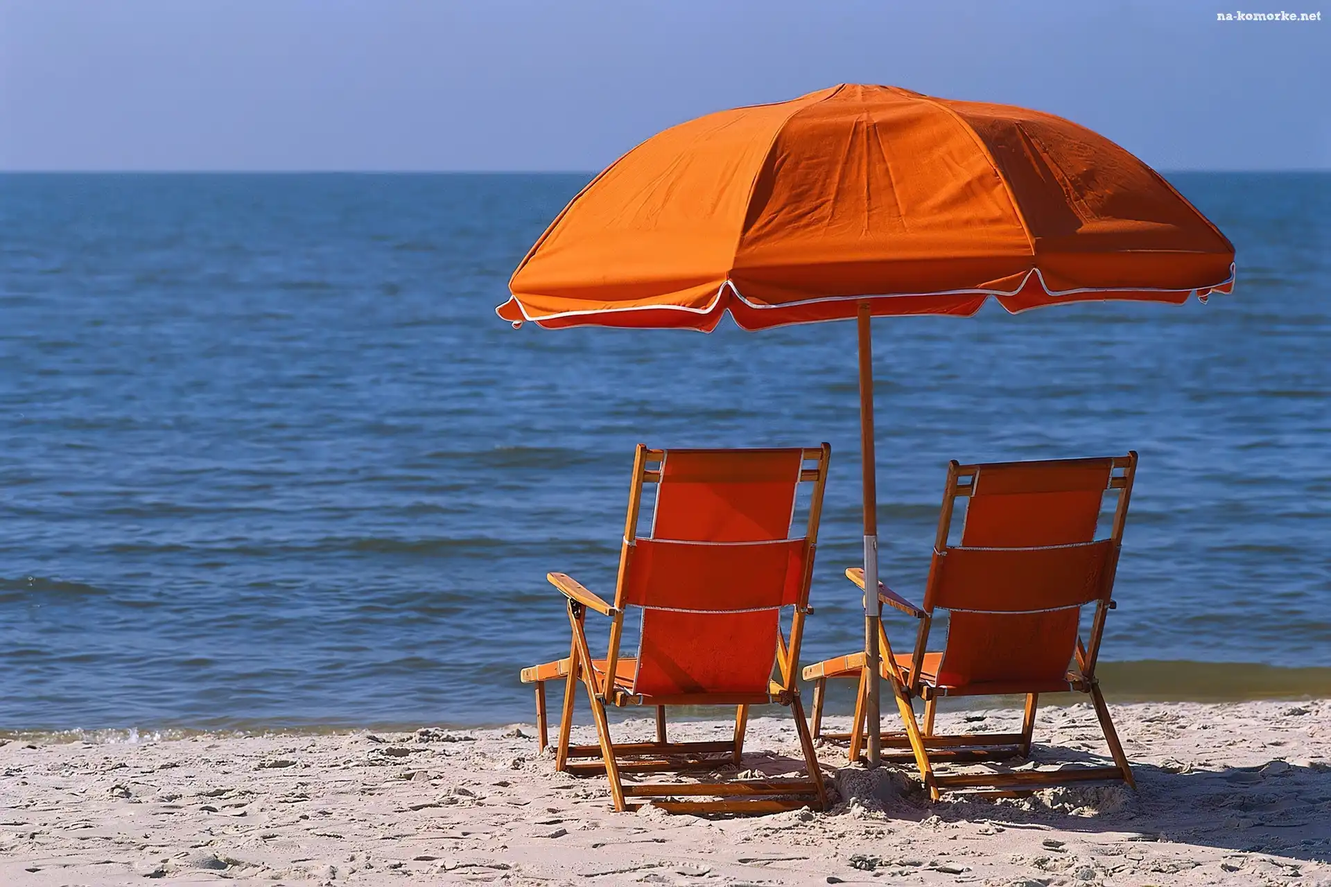 Plaża, Wakacje, Leżaki, Parasol