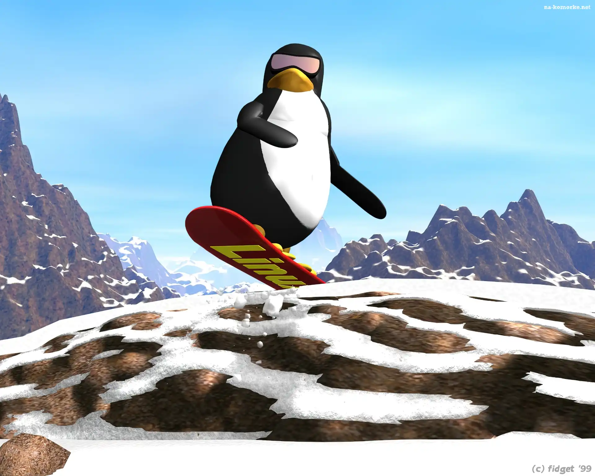 Linux, Pingwin, Snowbord, Åšnieg, Zima