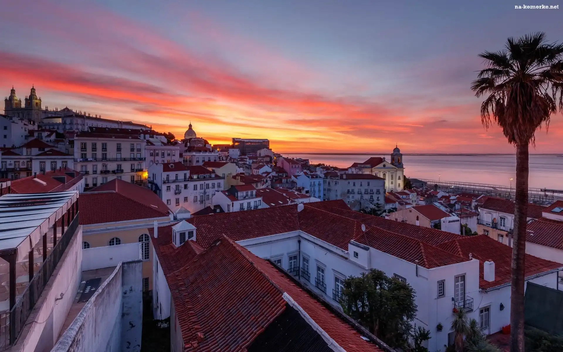 Palma, Portugalia, Domy, Zachód słońca, Dzielnica Alfama, Lizbona