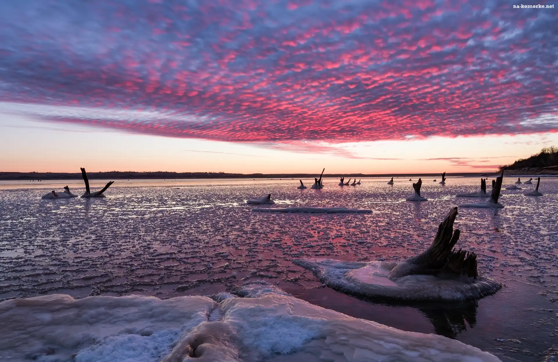 Jezioro, Stan Kansas, Stany Zjednoczone, Chmury, Tuttle Creek Lake, Lód