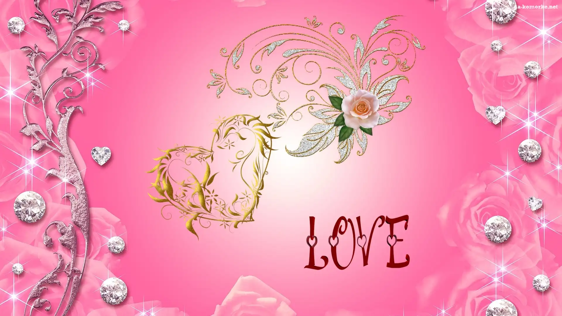 Love, Walentynki, Serce, Kwiaty, Napis