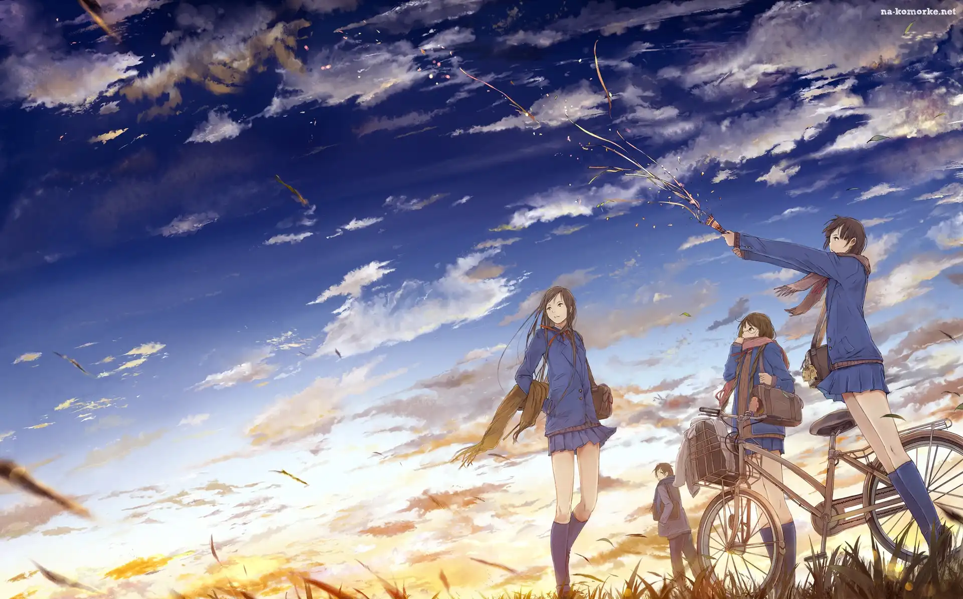 Ludzie, Anime, Rower, Niebo