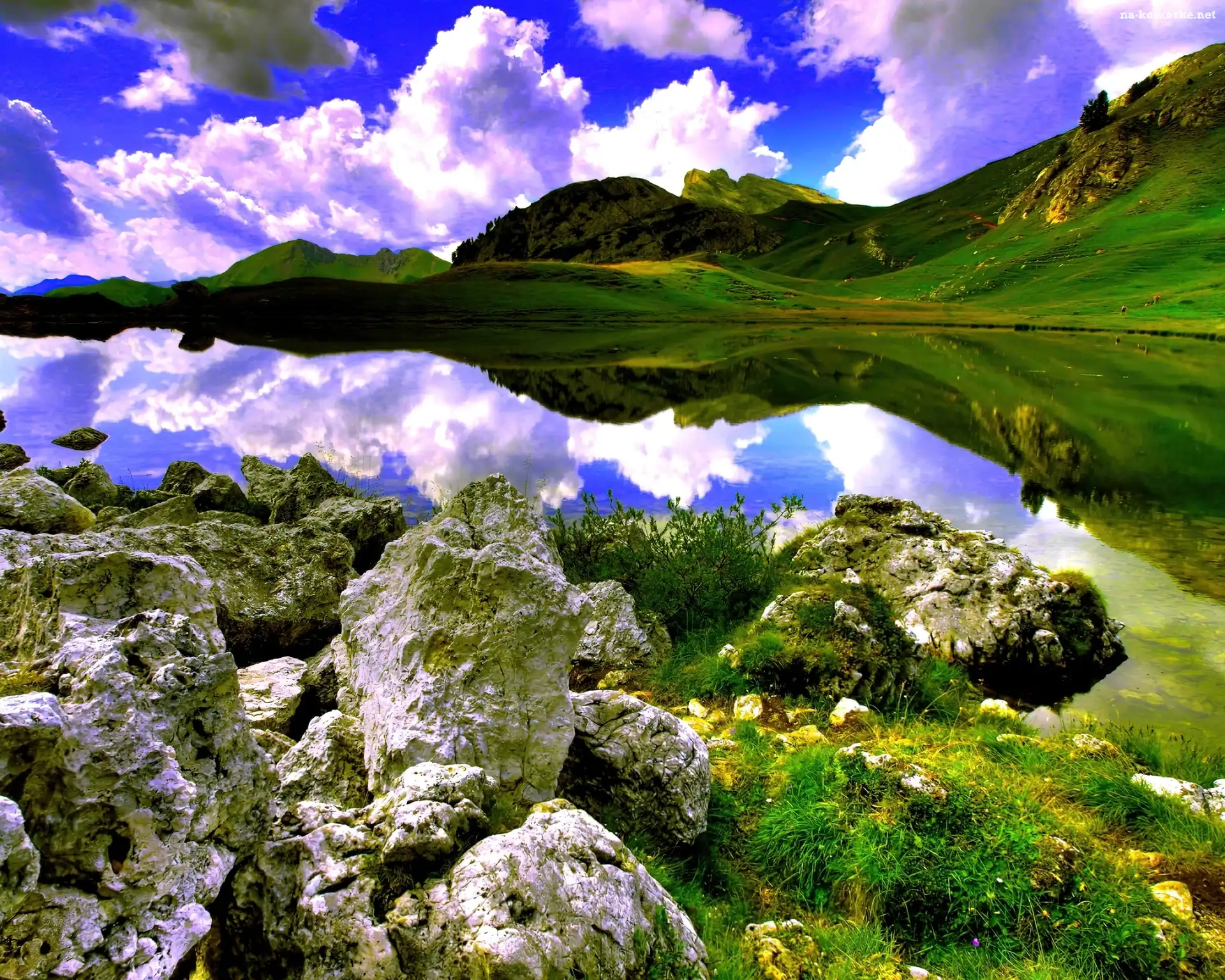 Lustrzane, Góry, Jezioro, Kamienie, Odbicie