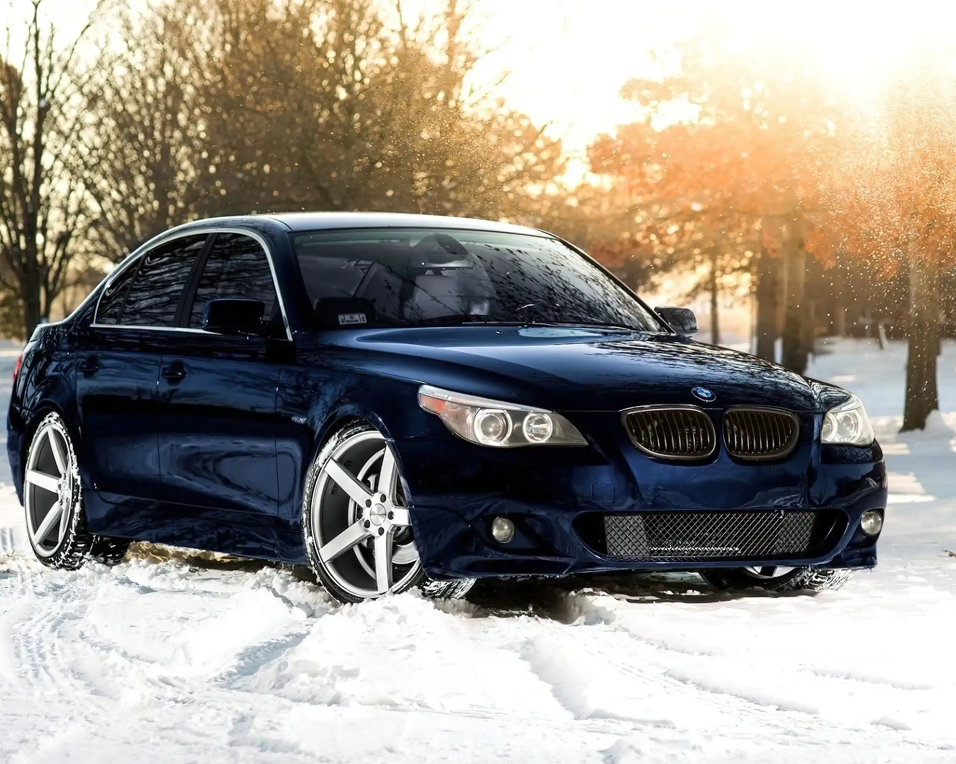 M5, Samochód, Granatowy, Drzewa, BMW, Śnieg